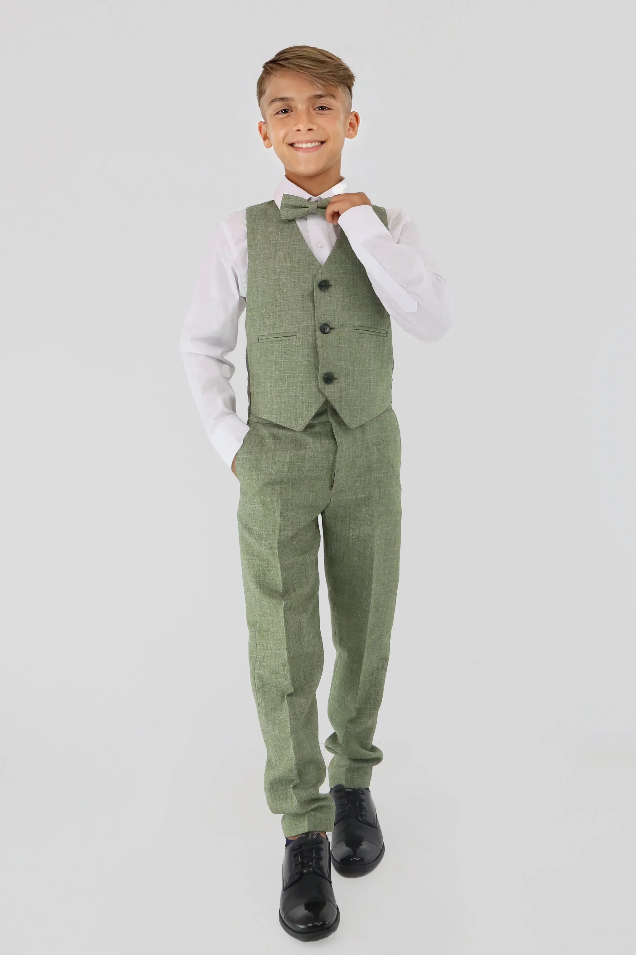 Boys Slim Fit Textured 8-Piece Formal Suit Set - Khaki Green - Image 7