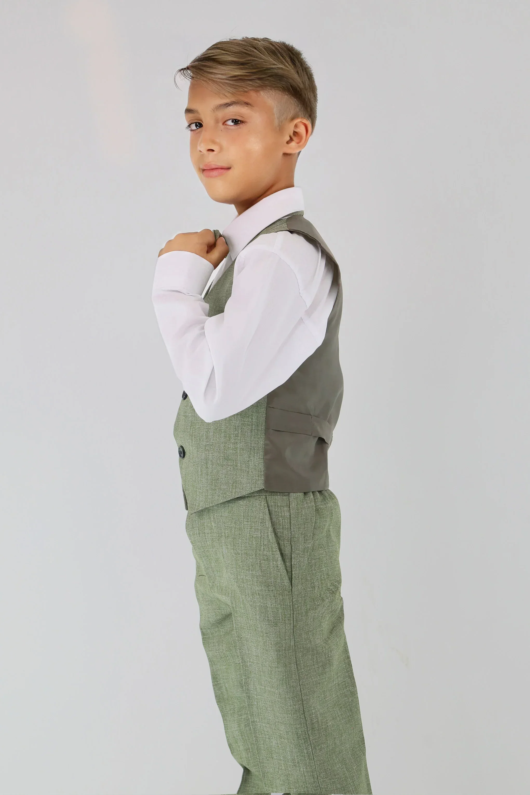 Boys Slim Fit Textured 8-Piece Formal Suit Set - Khaki Green - Image 8