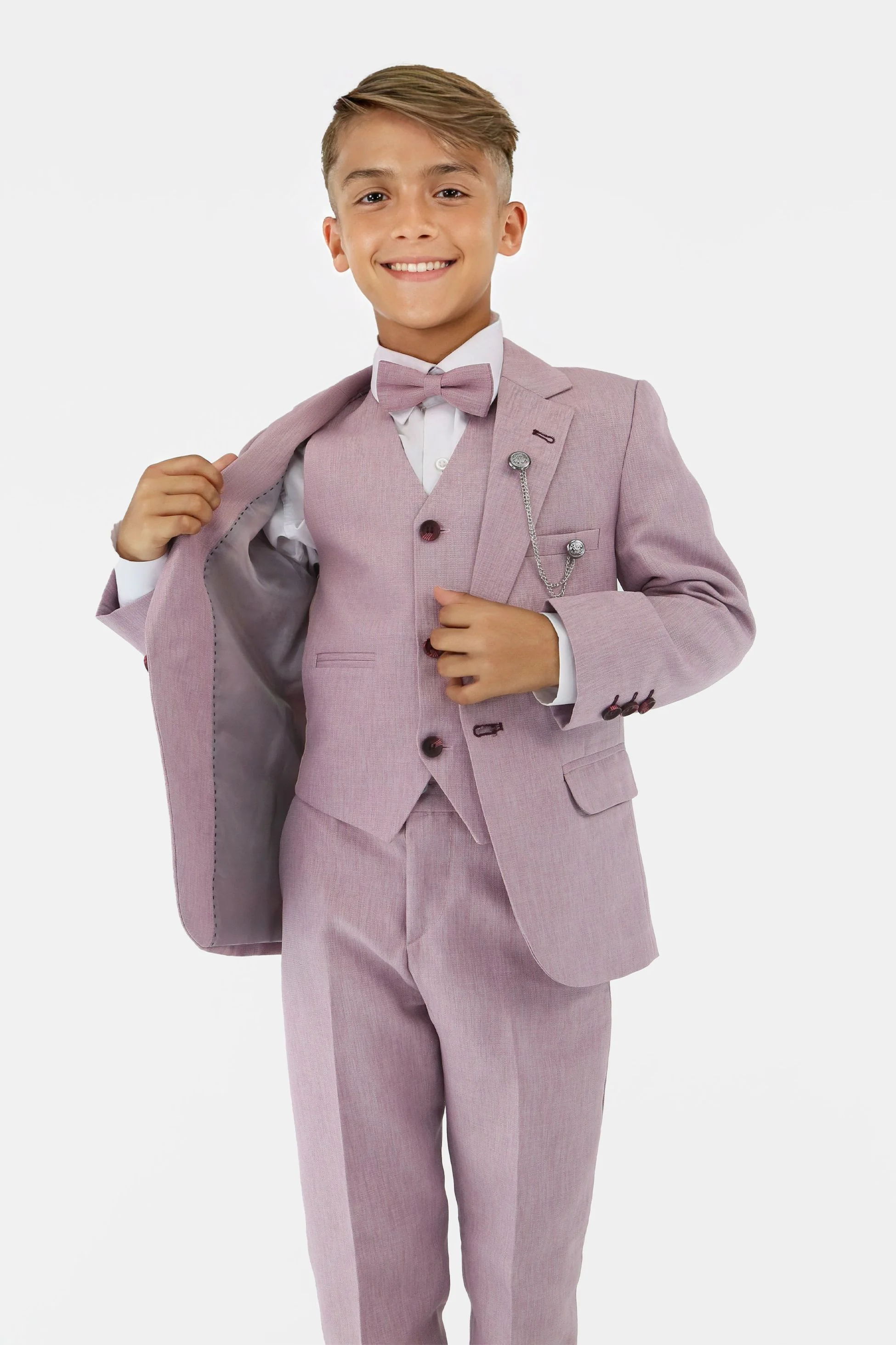 Boys Slim Fit Textured 8-Piece Formal Suit Set - Lilac - Image 9