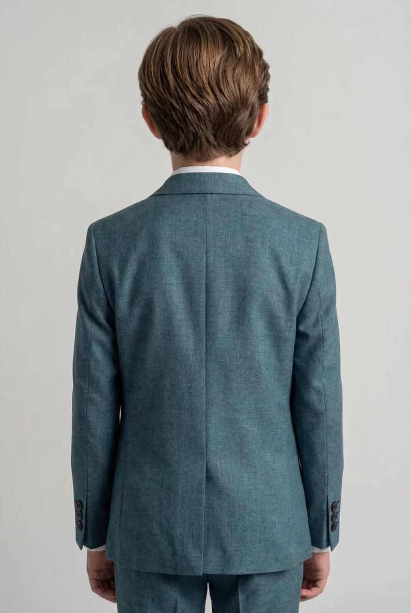 Boys Slim Fit Textured 8-Piece Formal Suit Set - Teal Green - Image 4