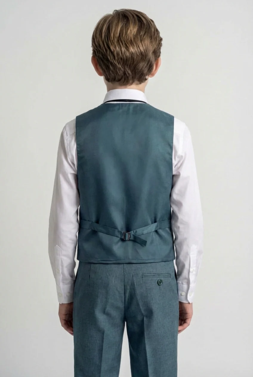 Boys Slim Fit Textured 8-Piece Formal Suit Set - Teal Green - Image 6