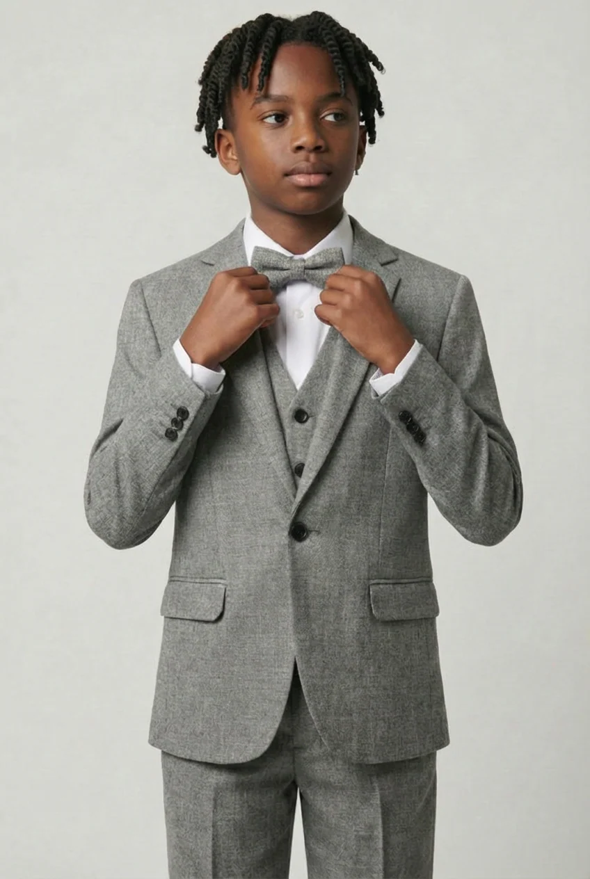 Boys Slim Fit Textured 8-Piece Formal Suit Set - Vizon - Image 8