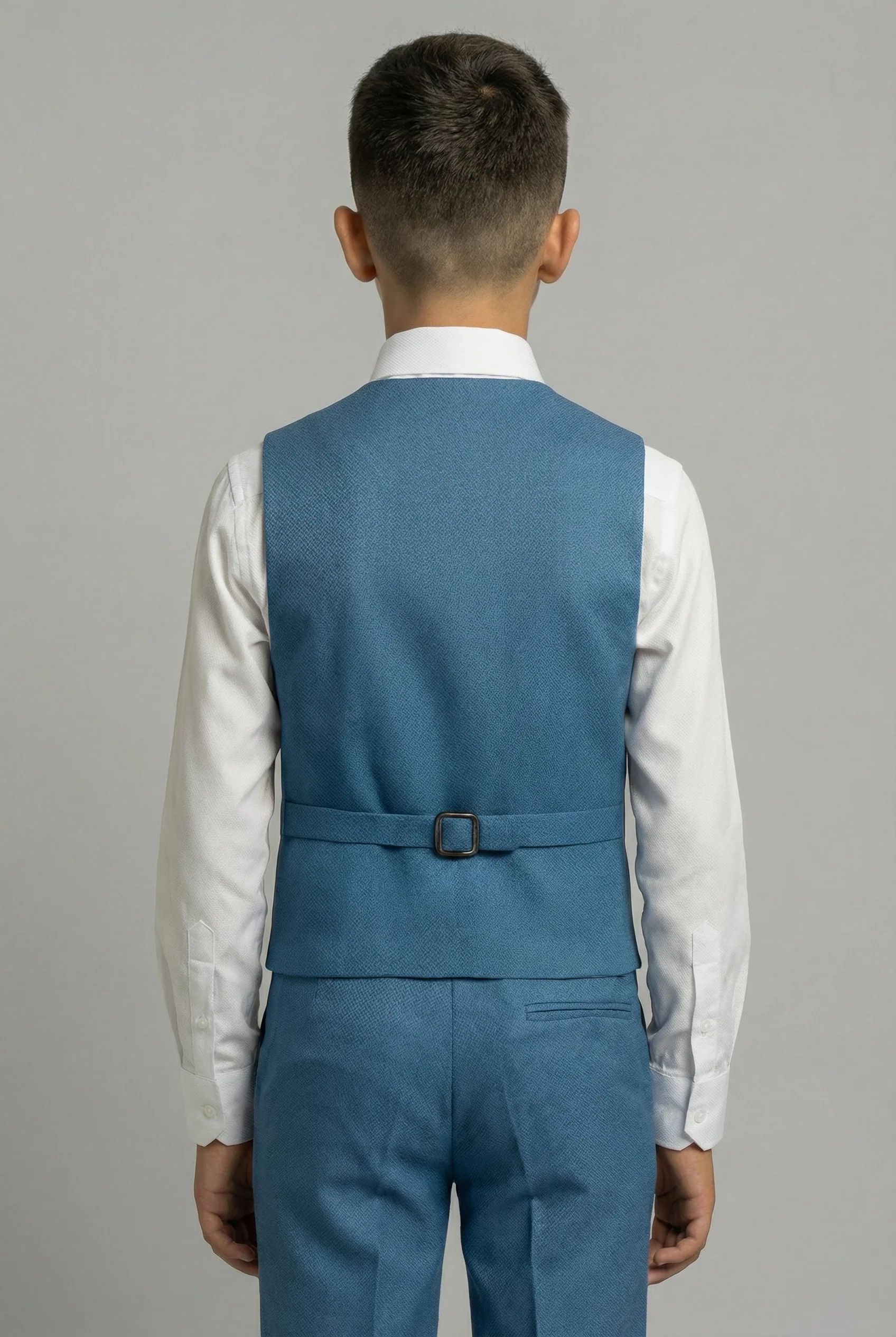 Boys' Slim Fit Textured Waistcoat Suit Set, Formal Outfit - Blue - Image 2