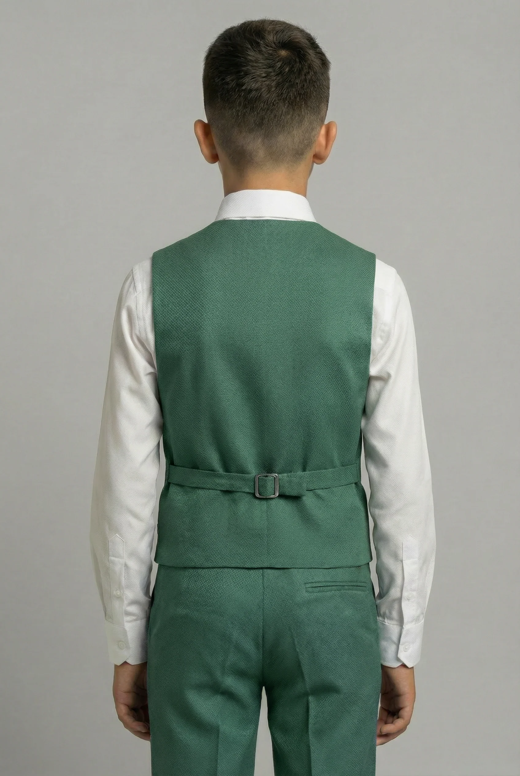 Boys' Slim Fit Textured Waistcoat Suit Set, Formal Outfit - Dark Green - Image 2