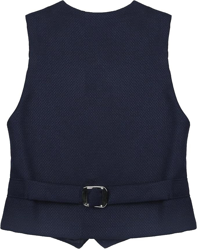 Boys' Slim Fit Textured Waistcoat Suit Set, Formal Outfit - Navy Blue - Image 5