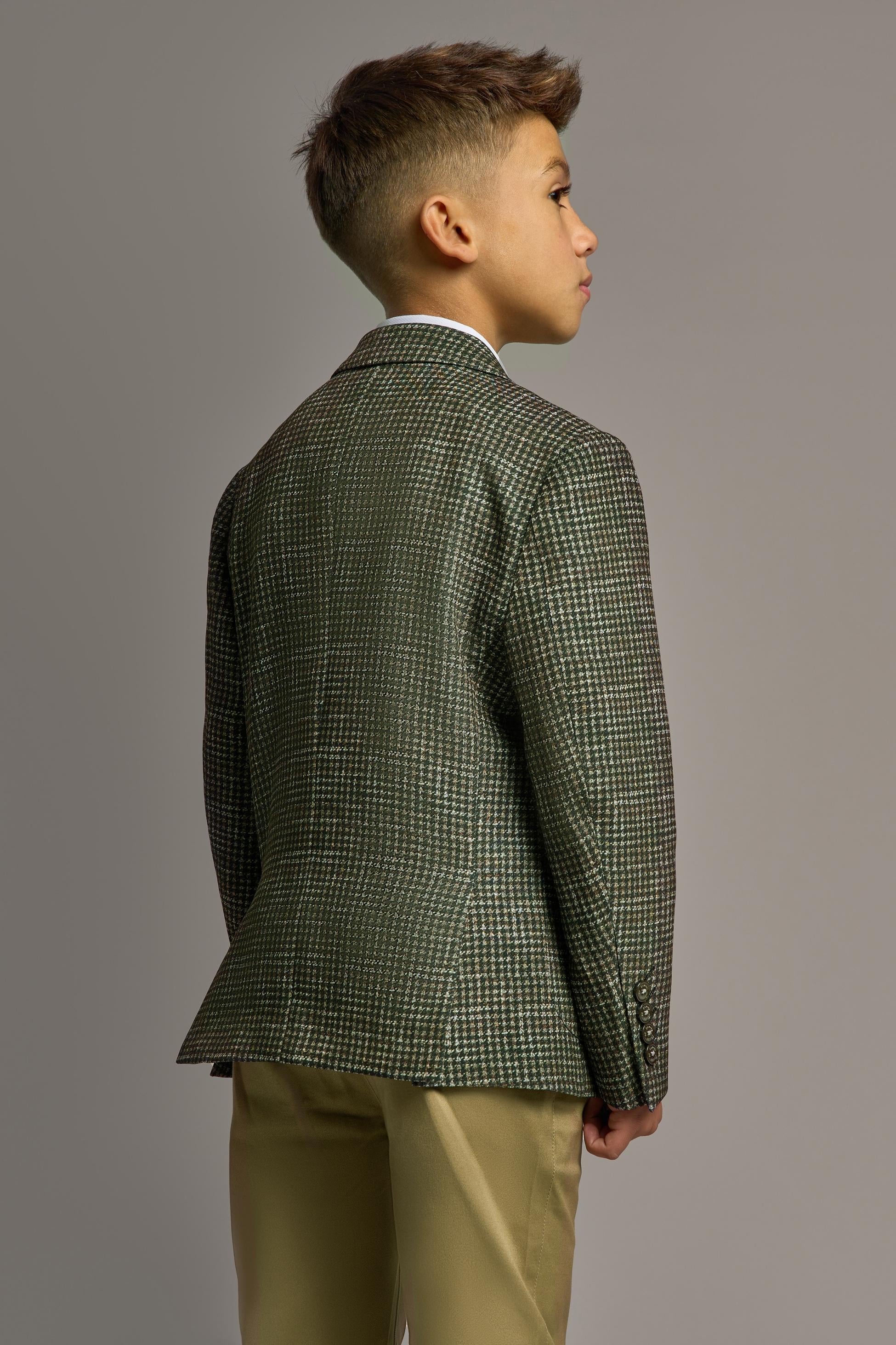 Boys Tweed Houndstooth Forest Green Blazer - RIVA - Green - Image 3