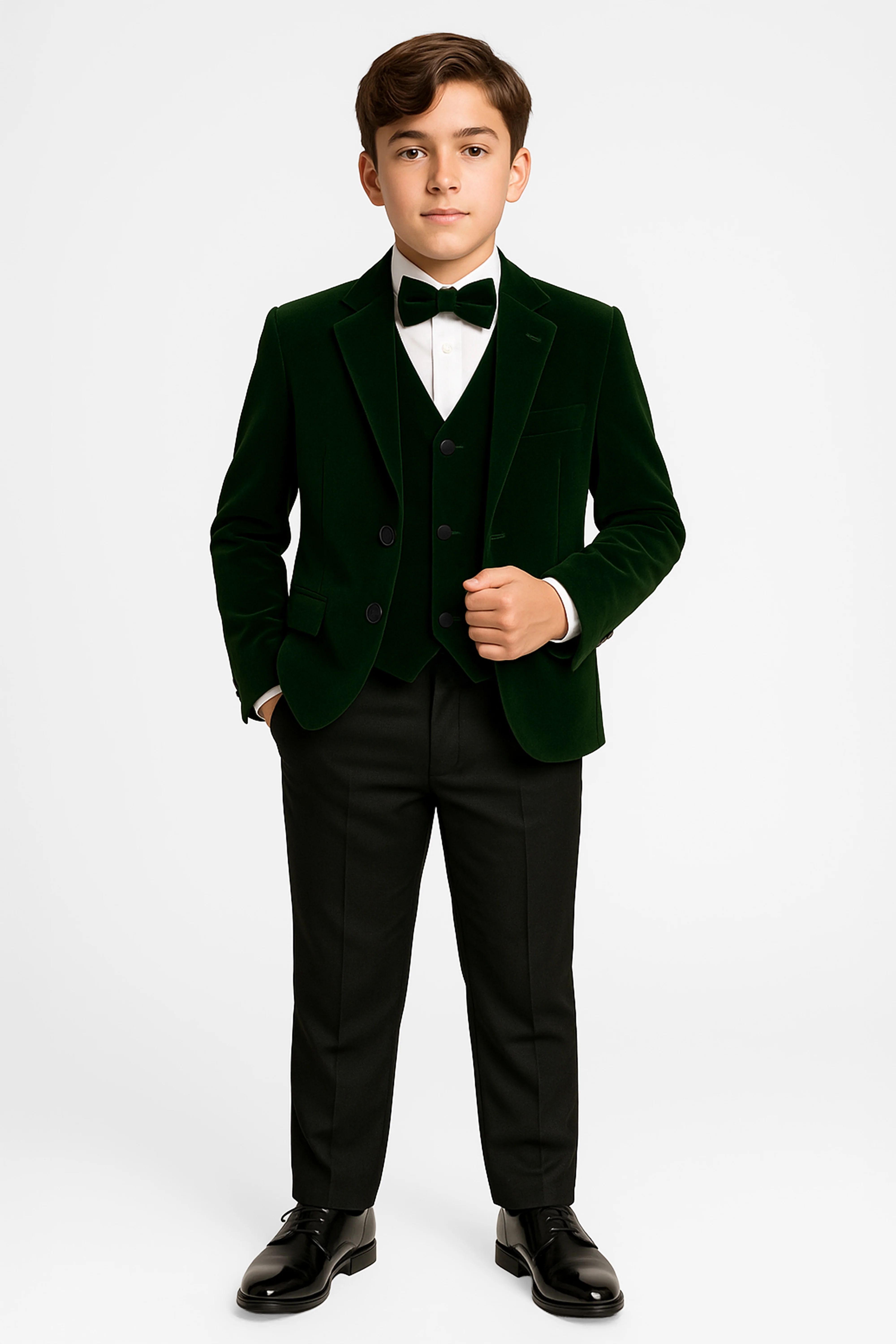 Boys Slim Fit Velvet Dinner Suit - 3-Piece & 5-Piece - SAVOY - Green - Image 2
