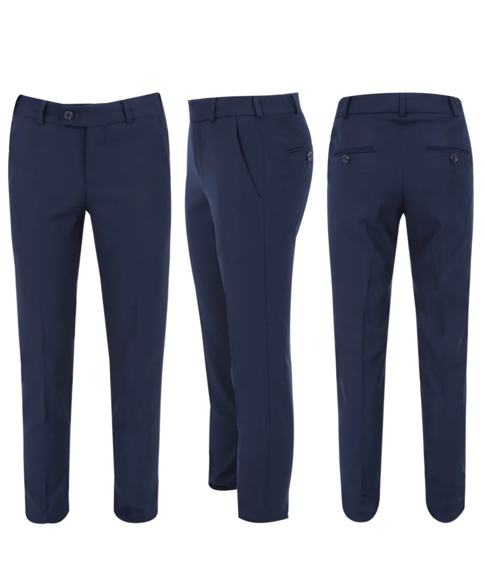 Boys Slim Fit Piping Velvet Tuxedo Suit - LONDON - Navy Blue - Image 9