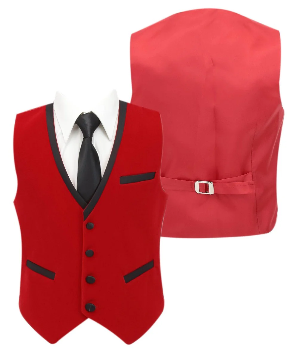 Boys Slim Fit Piping Velvet Tuxedo Suit - LONDON - Red - Image 6