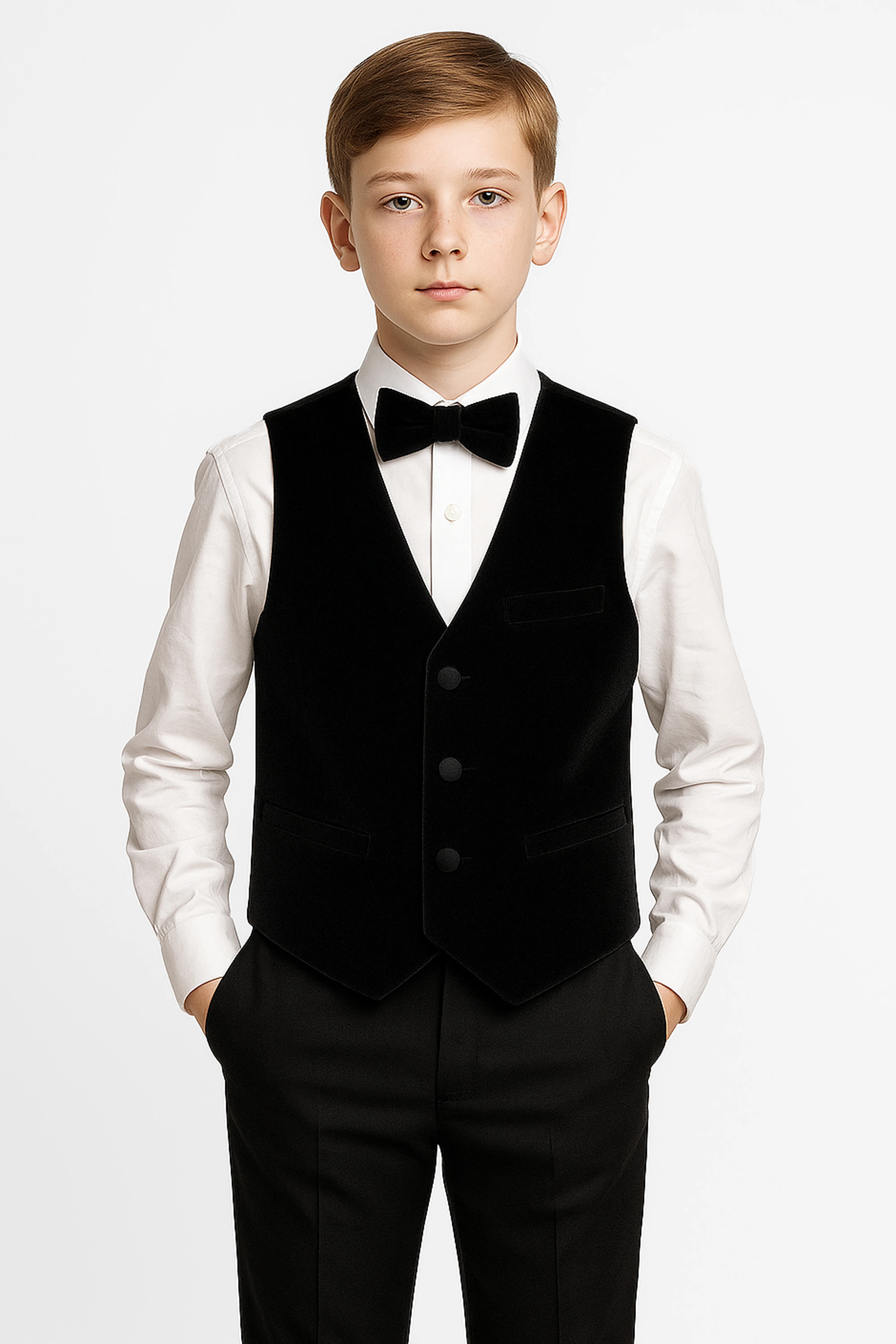 Boys Slim Fit Velvet Waistcoat Set - SAVOY - Black