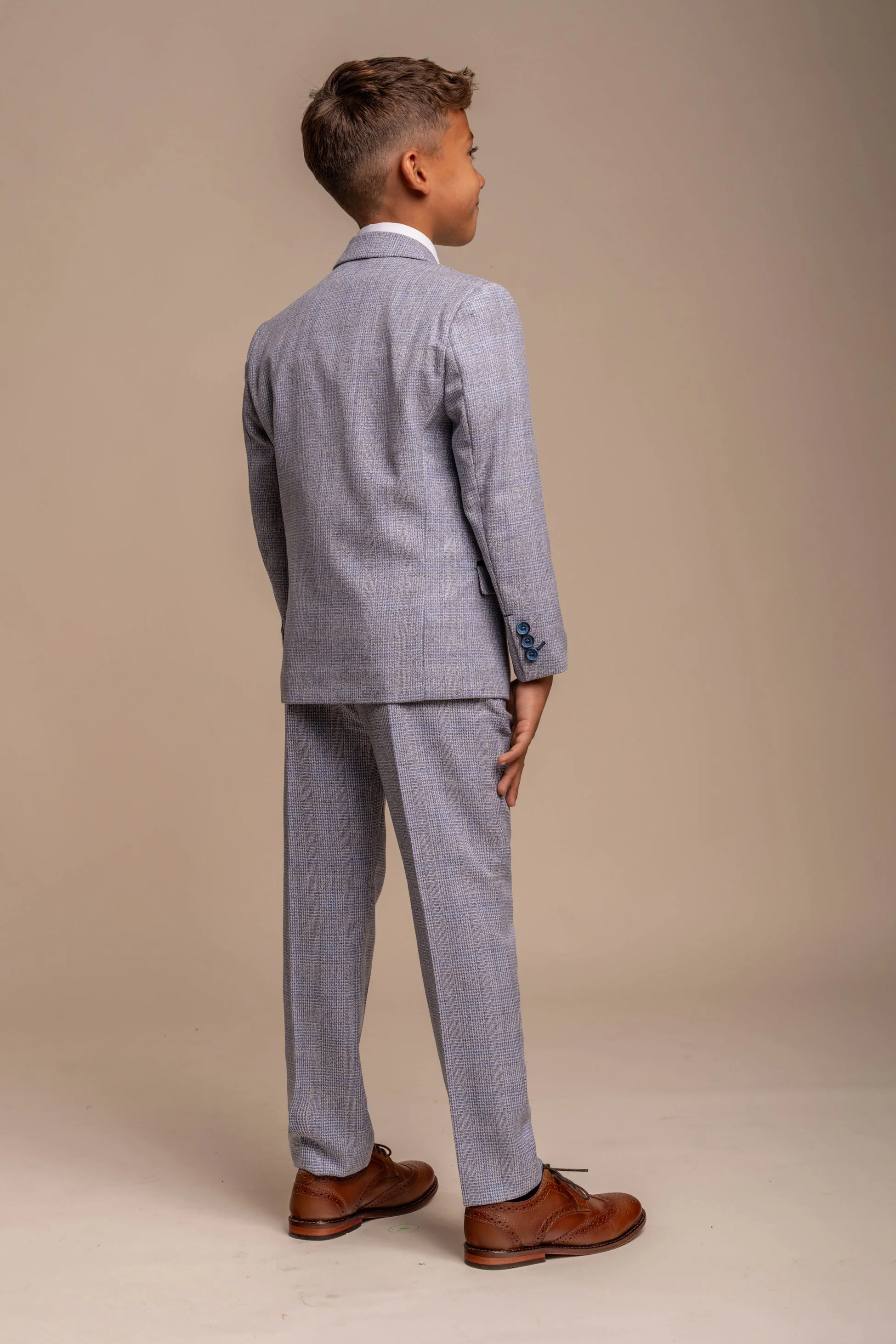 Boys Tweed Houndstooth Check Slim Fit Suit - CARIDI - Blue - Image 3