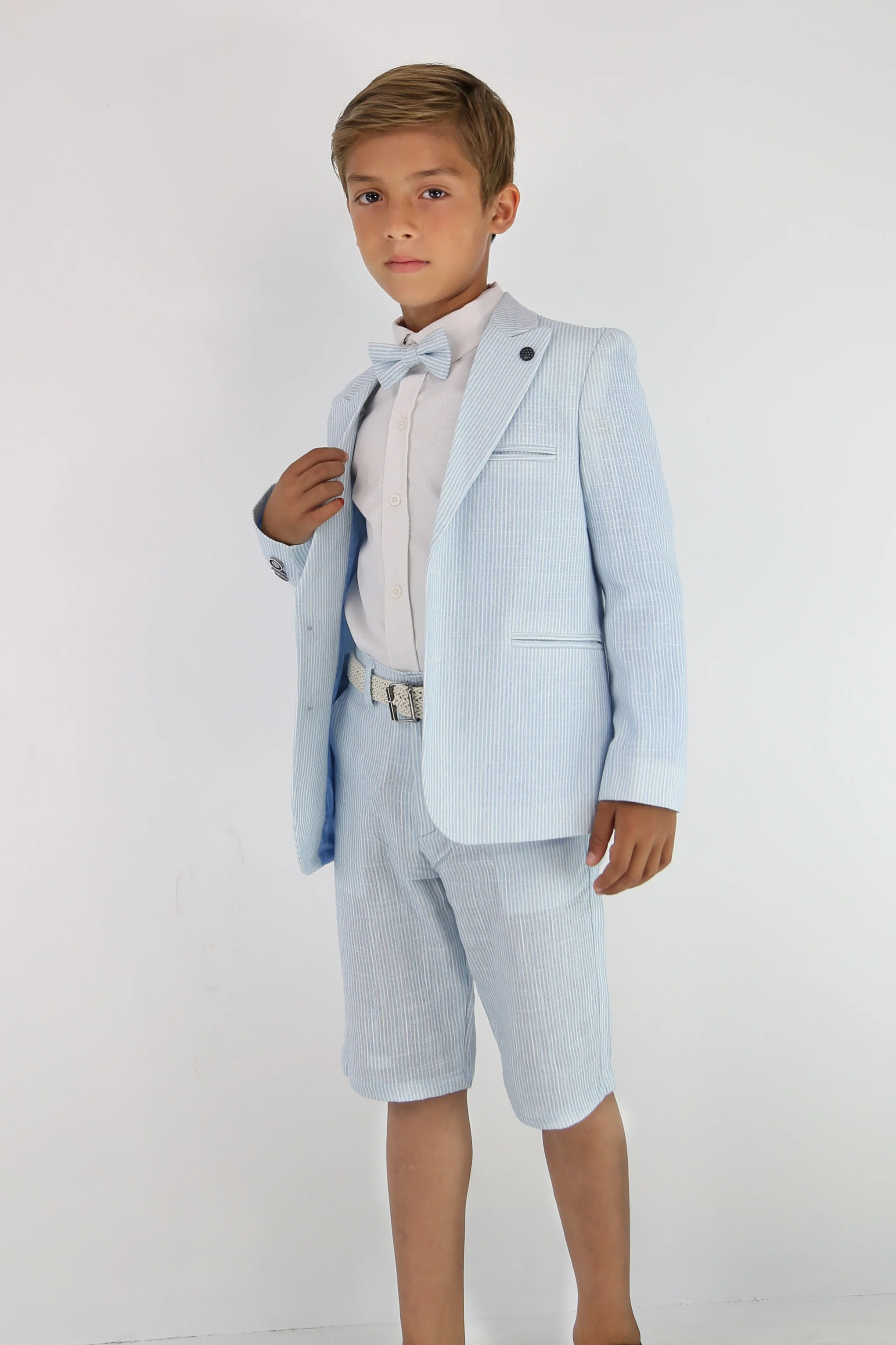 Boys Striped Cotton Seersucker Short Suit – ALEXANDER - Sky Blue - Image 5