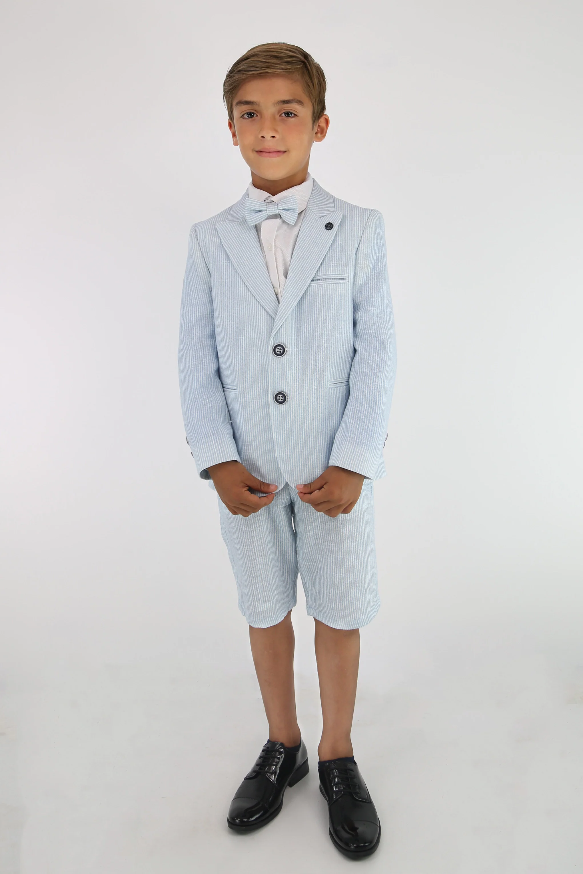 Boys Striped Cotton Seersucker Short Suit – ALEXANDER - Sky Blue - Image 6