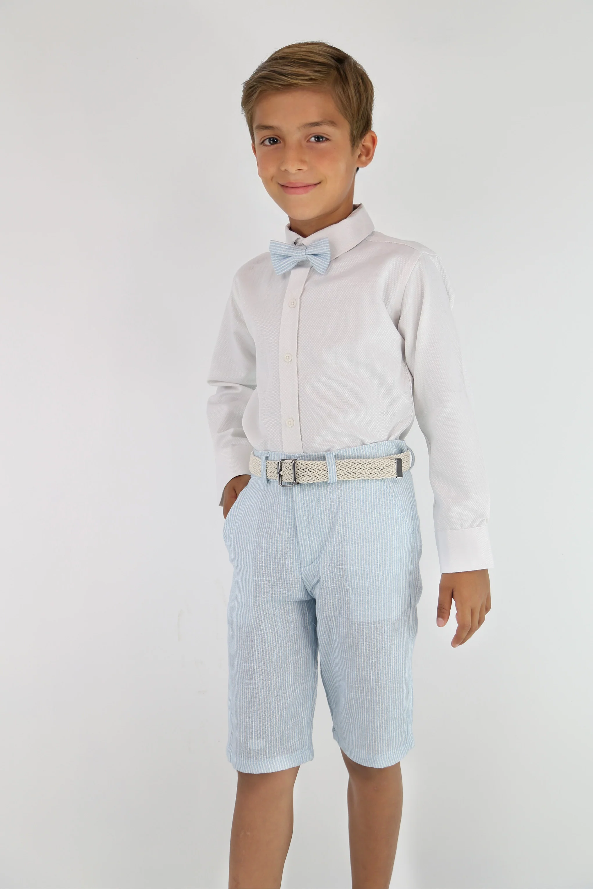 Boys Striped Cotton Seersucker Short Suit – ALEXANDER - Sky Blue - Image 7