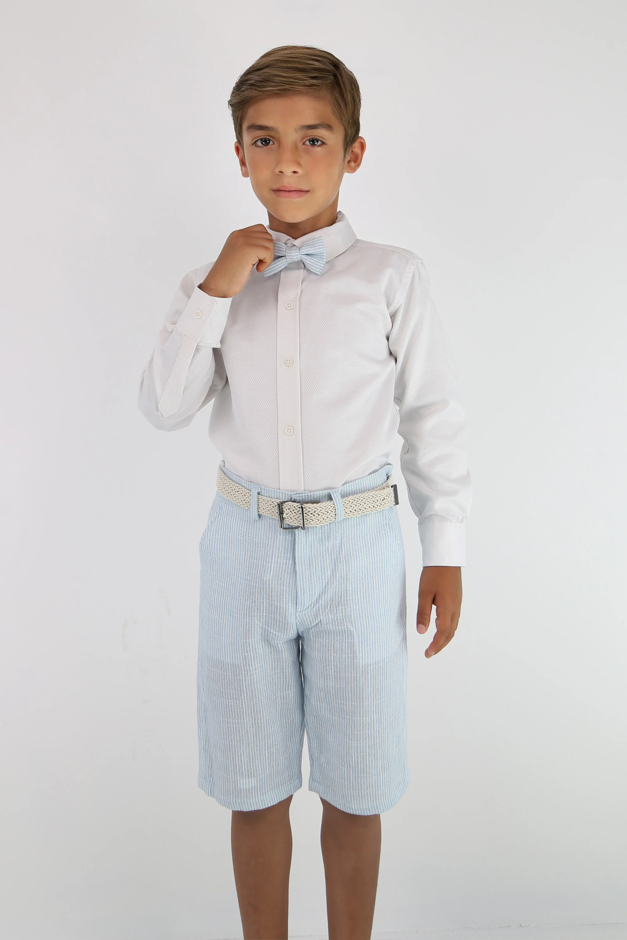 Boys Striped Cotton Seersucker Short Suit – ALEXANDER - Sky Blue - Image 8