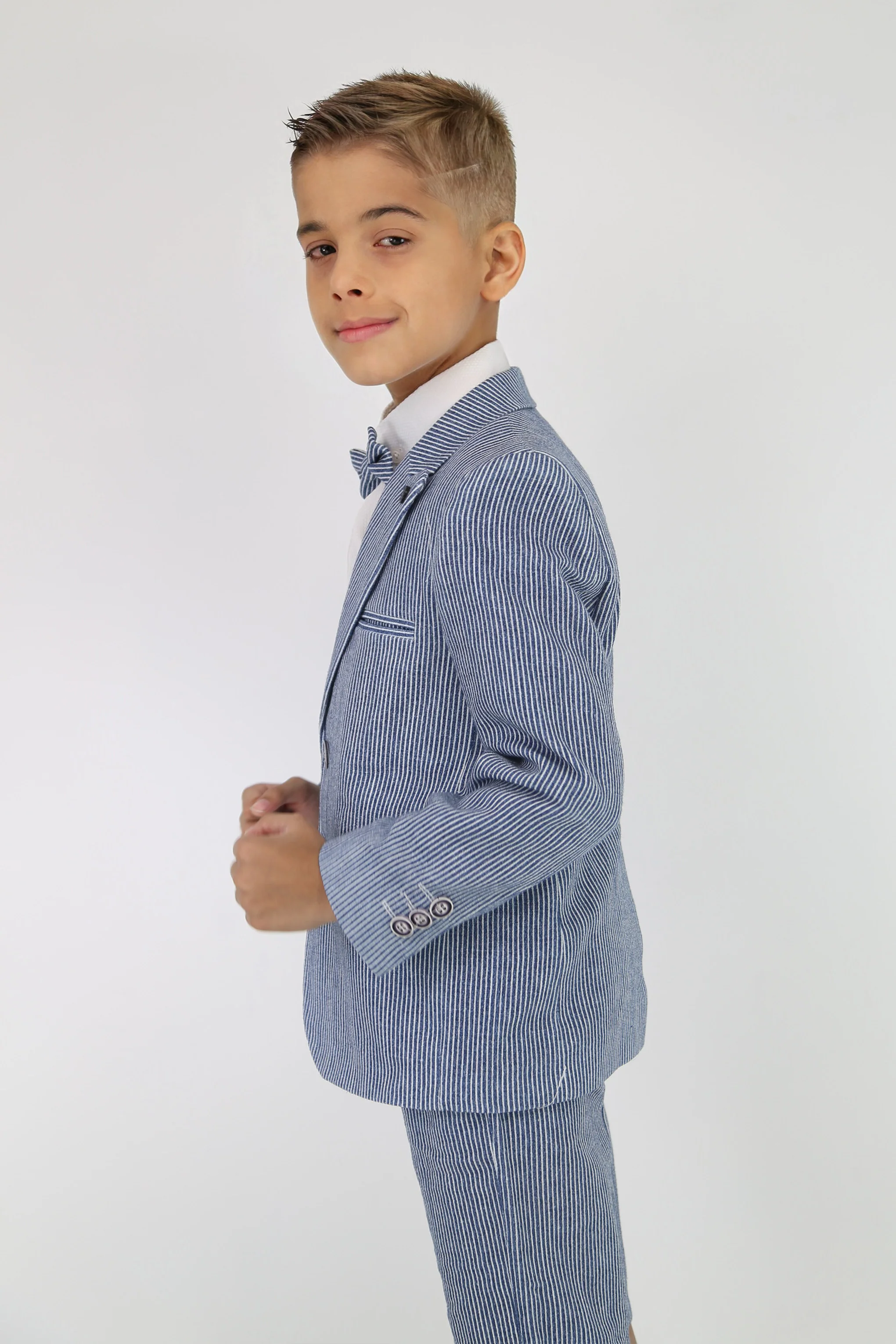 Boys Striped Cotton Seersucker Short Suit – ALEXANDER - Navy - Image 6