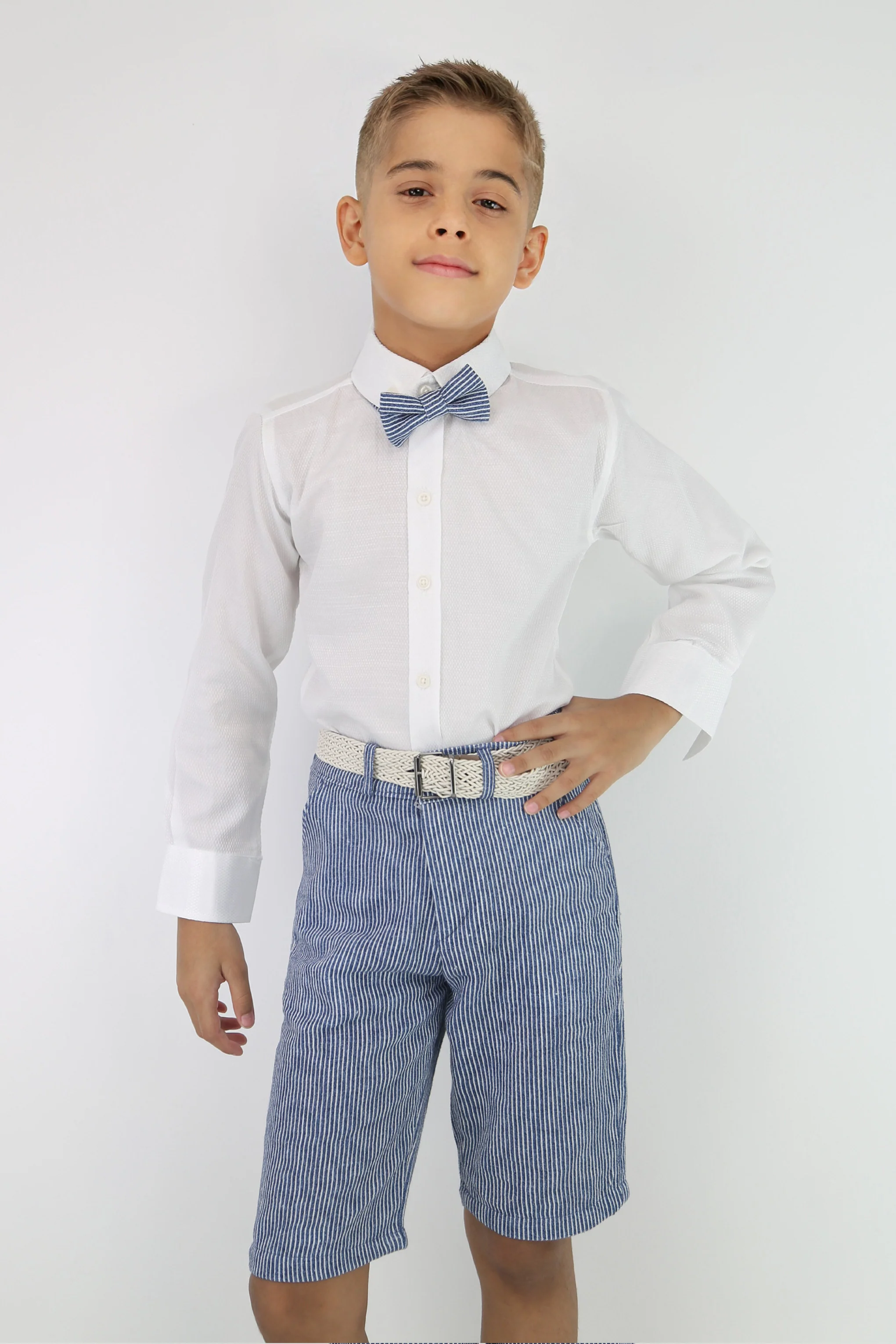 Boys Striped Cotton Seersucker Short Suit – ALEXANDER - Navy - Image 8