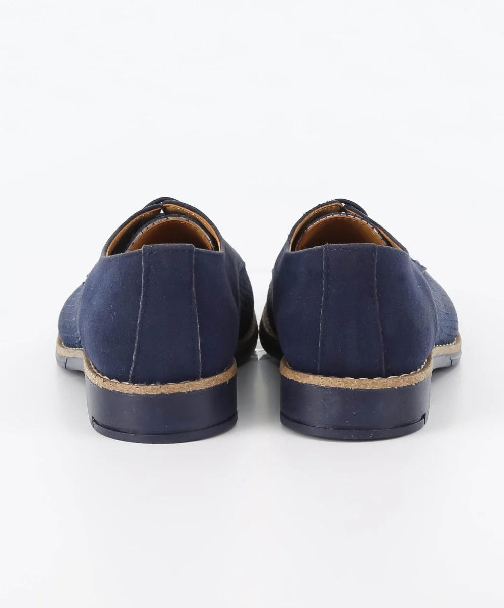 Boys Suede Lace Up Formal Shoes - Navy Blue - Image 5