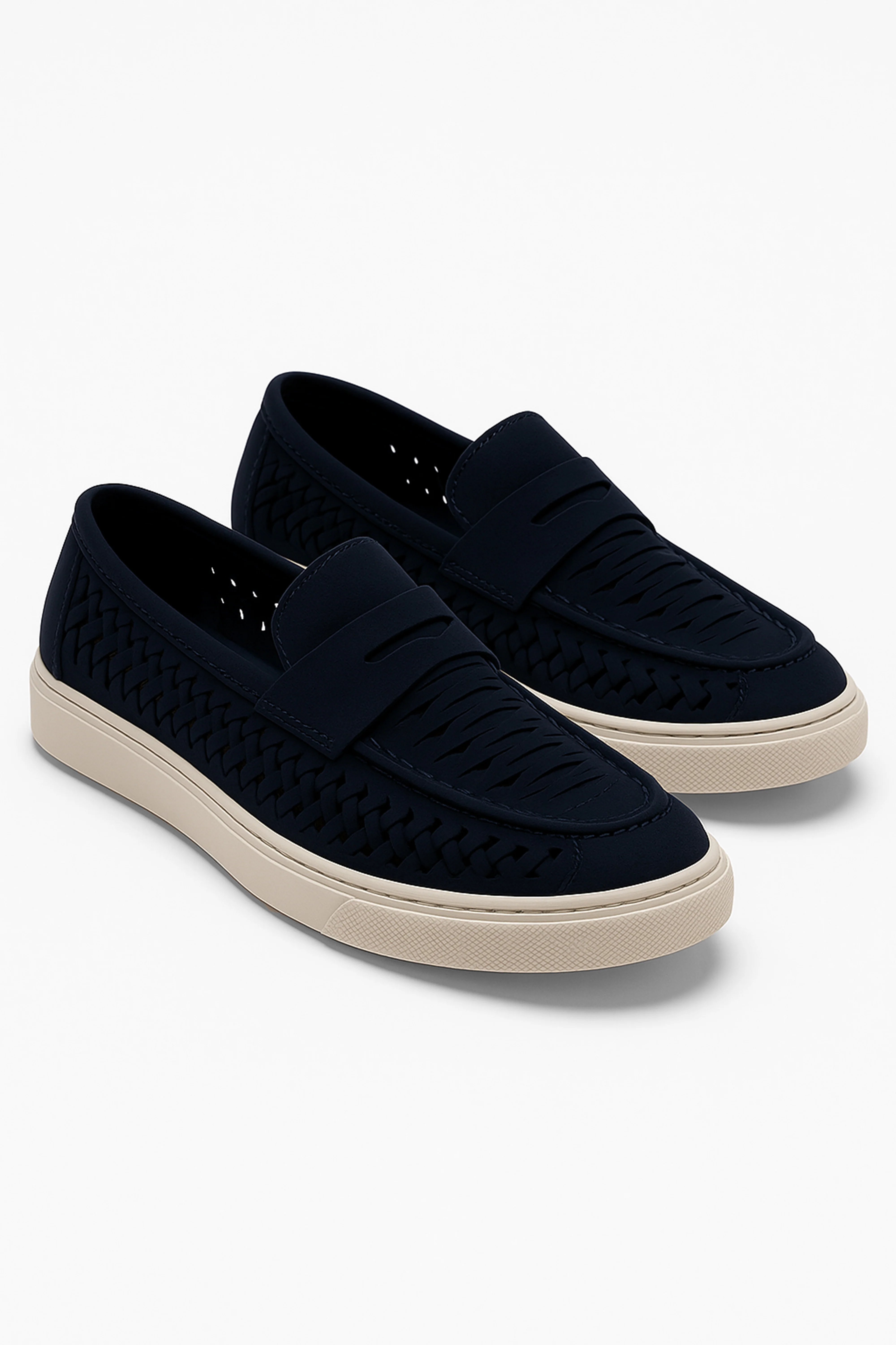 Boys Suede Penny Loafers with Woven Detail - TROY - Navy Blue - Image 3