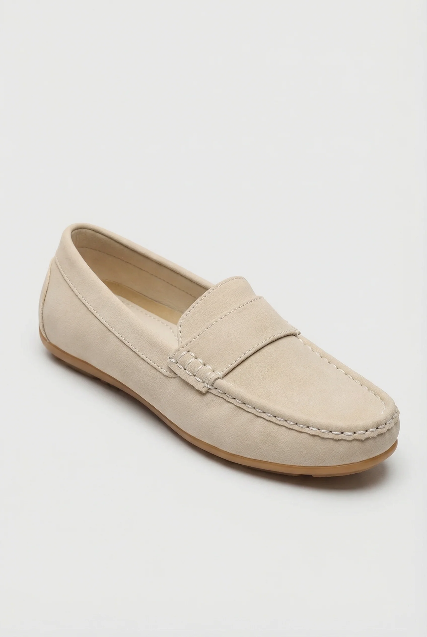 Boys Suede Slip On Penny Loafer - DUNCAN - Cream