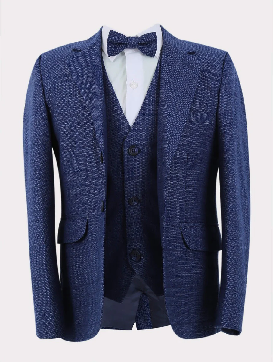 Boys Textured Check Suit - Joseph Blue - Blue - Image 2