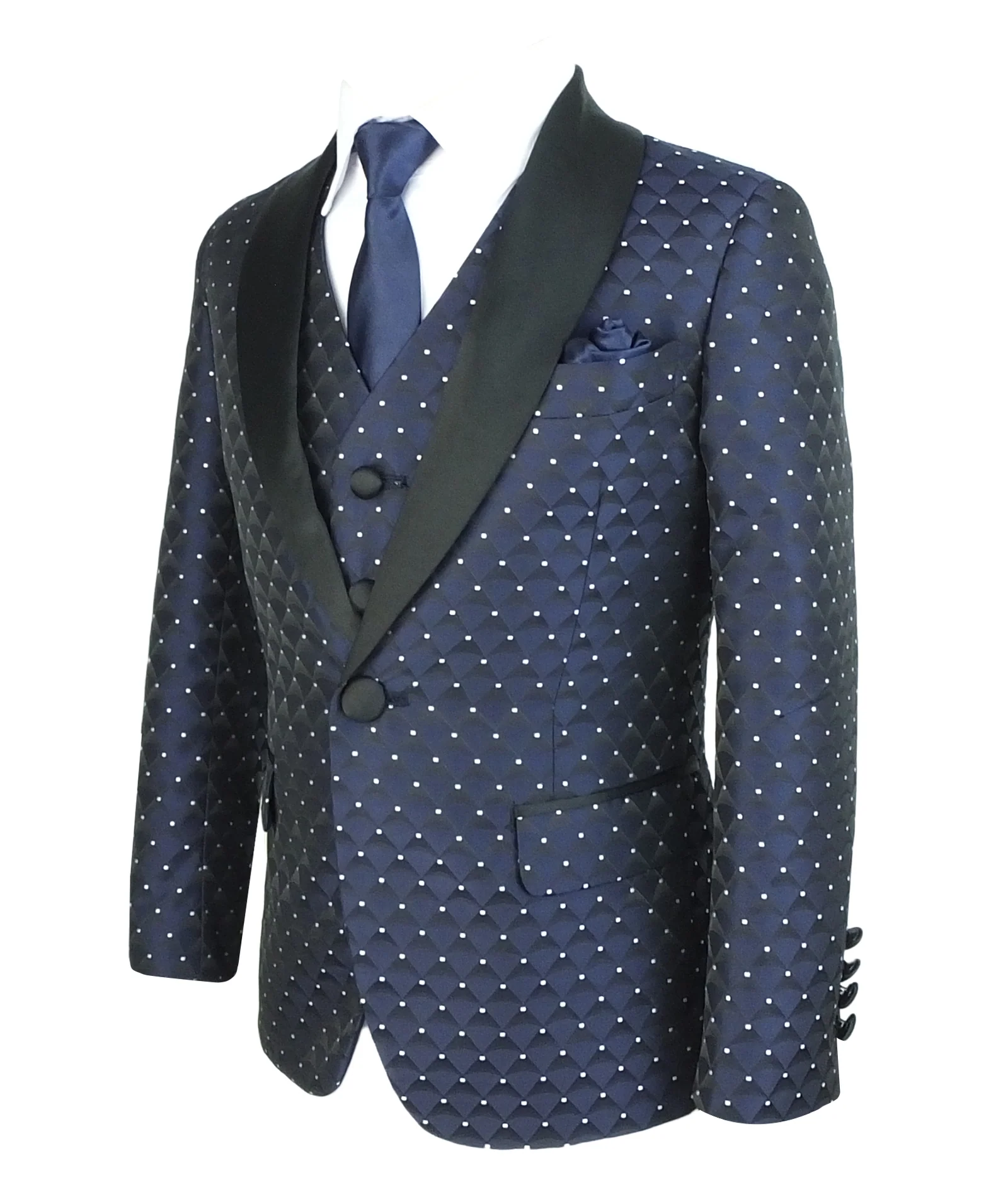 Boys Quilted Dotted Black Tuxedo Suit - Black - Image 16