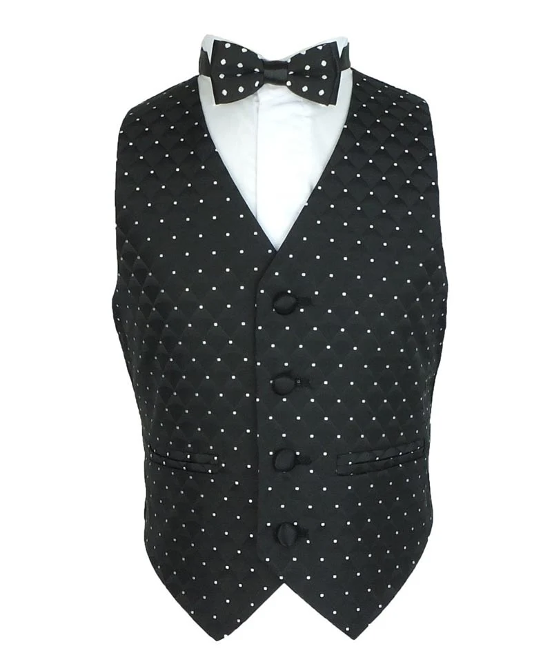 Boys Quilted Dotted Black Tuxedo Suit - Black - Image 9