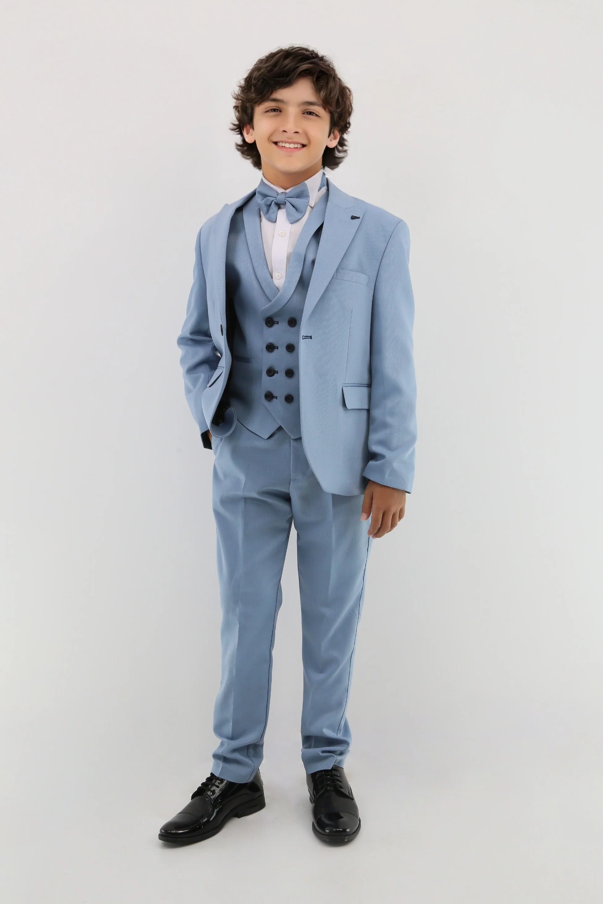 Boys Suit with Double Breasted Waistcoat 6 PC Set - Light Blue - Image 2