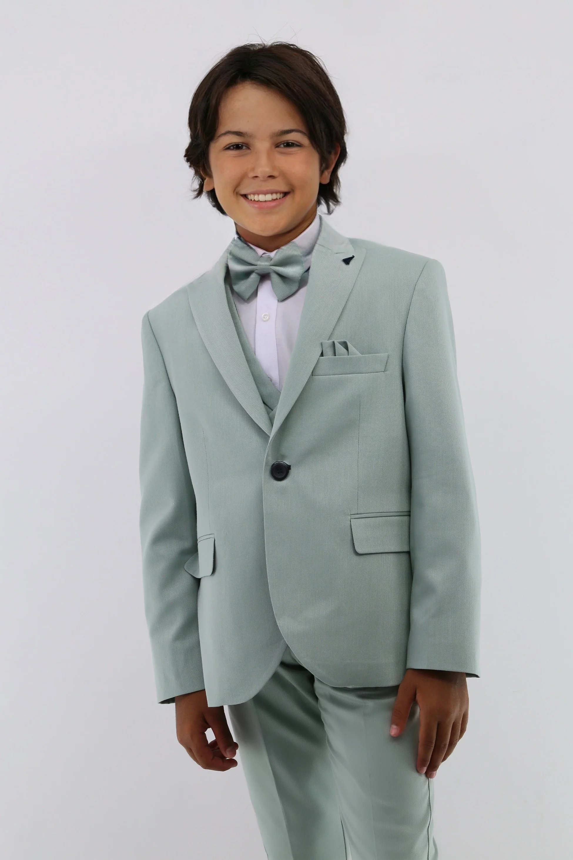 Boys Suit with Double Breasted Waistcoat 6 PC Set - Mint Green - Image 2