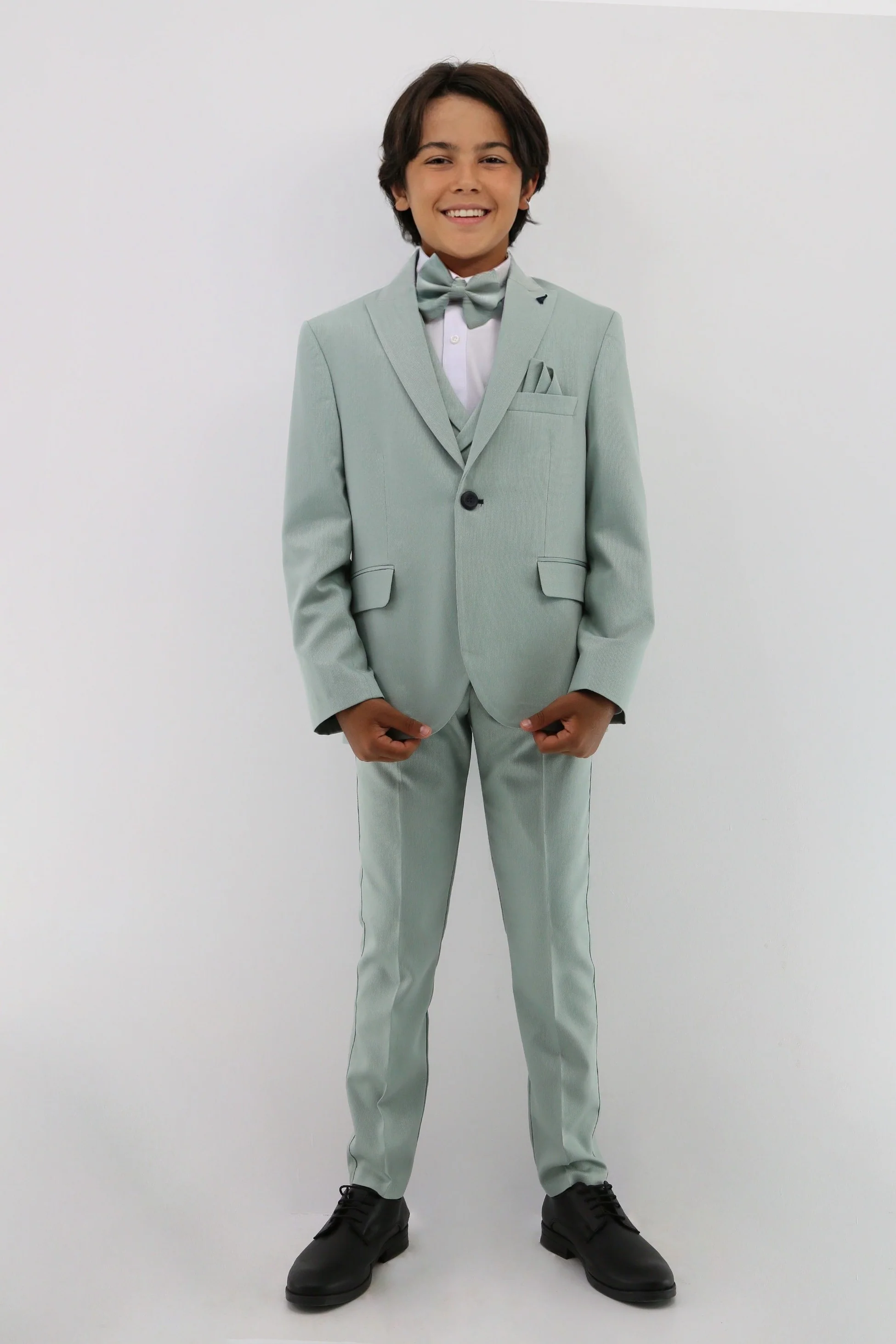 Boys Suit with Double Breasted Waistcoat 6 PC Set - Mint Green - Image 3