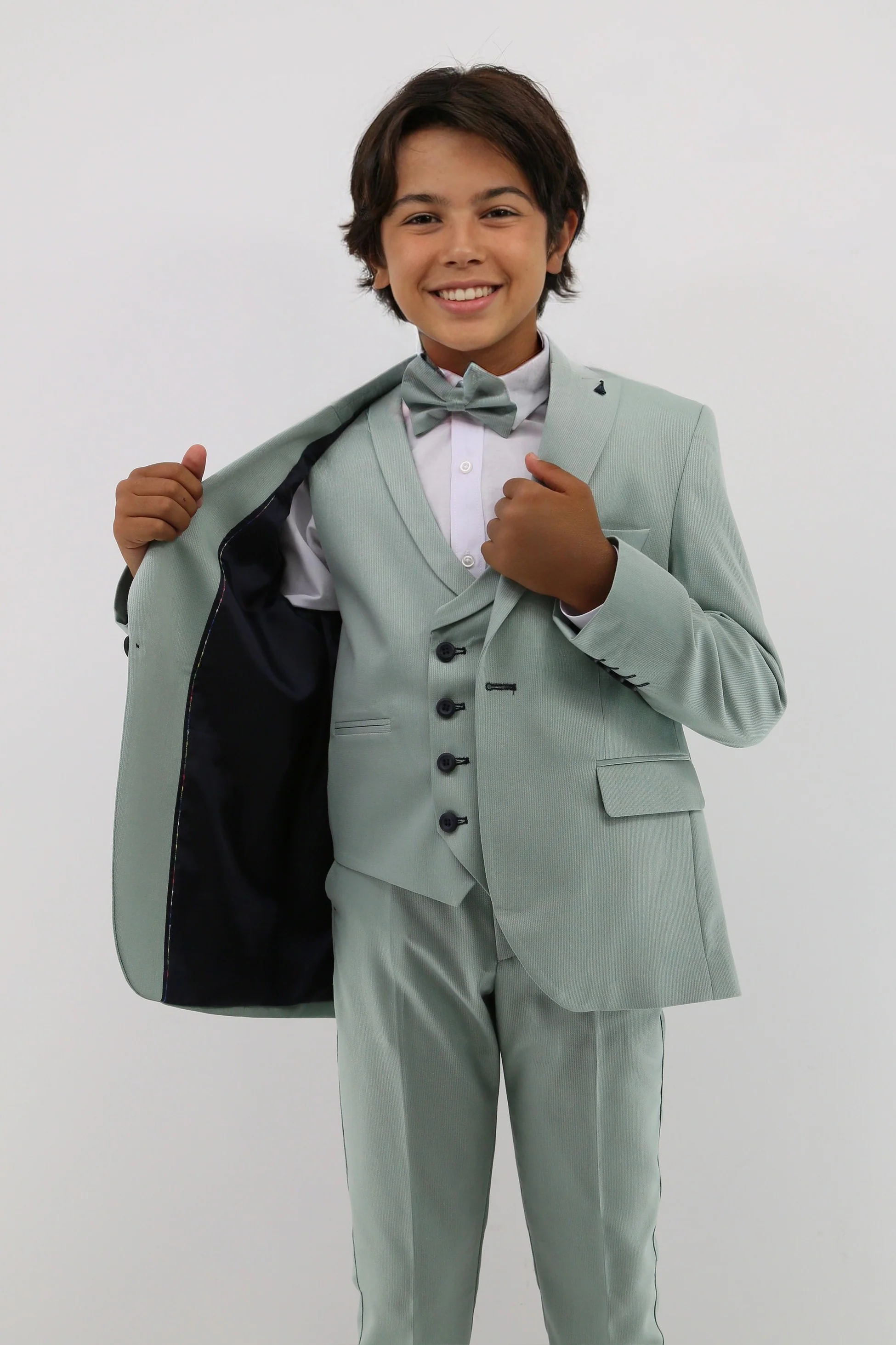 Boys Suit with Double Breasted Waistcoat 6 PC Set - Mint Green - Image 5