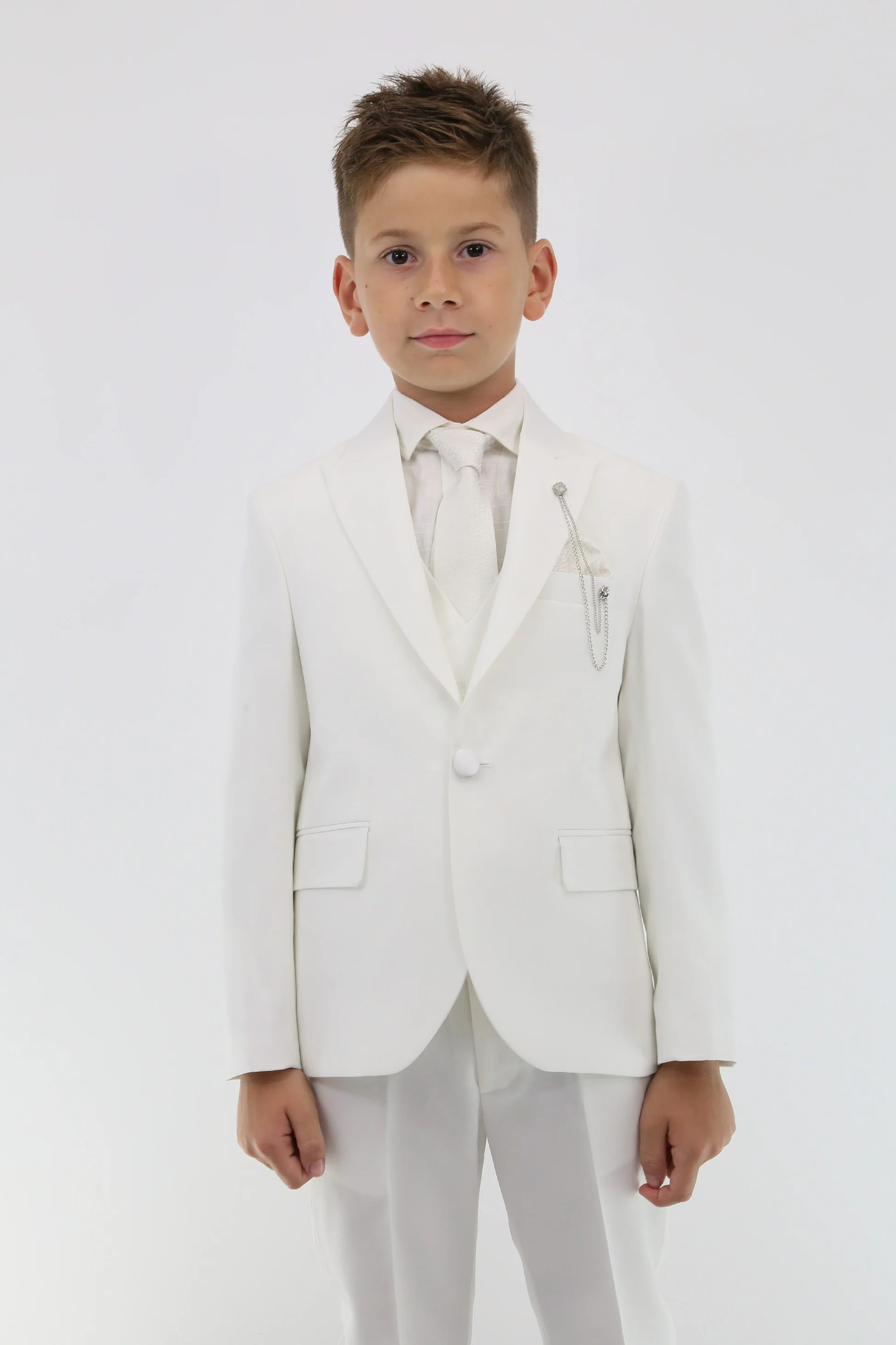 Boys Suit with Double Breasted Vest 7 PC Set - Ivory - Image 2