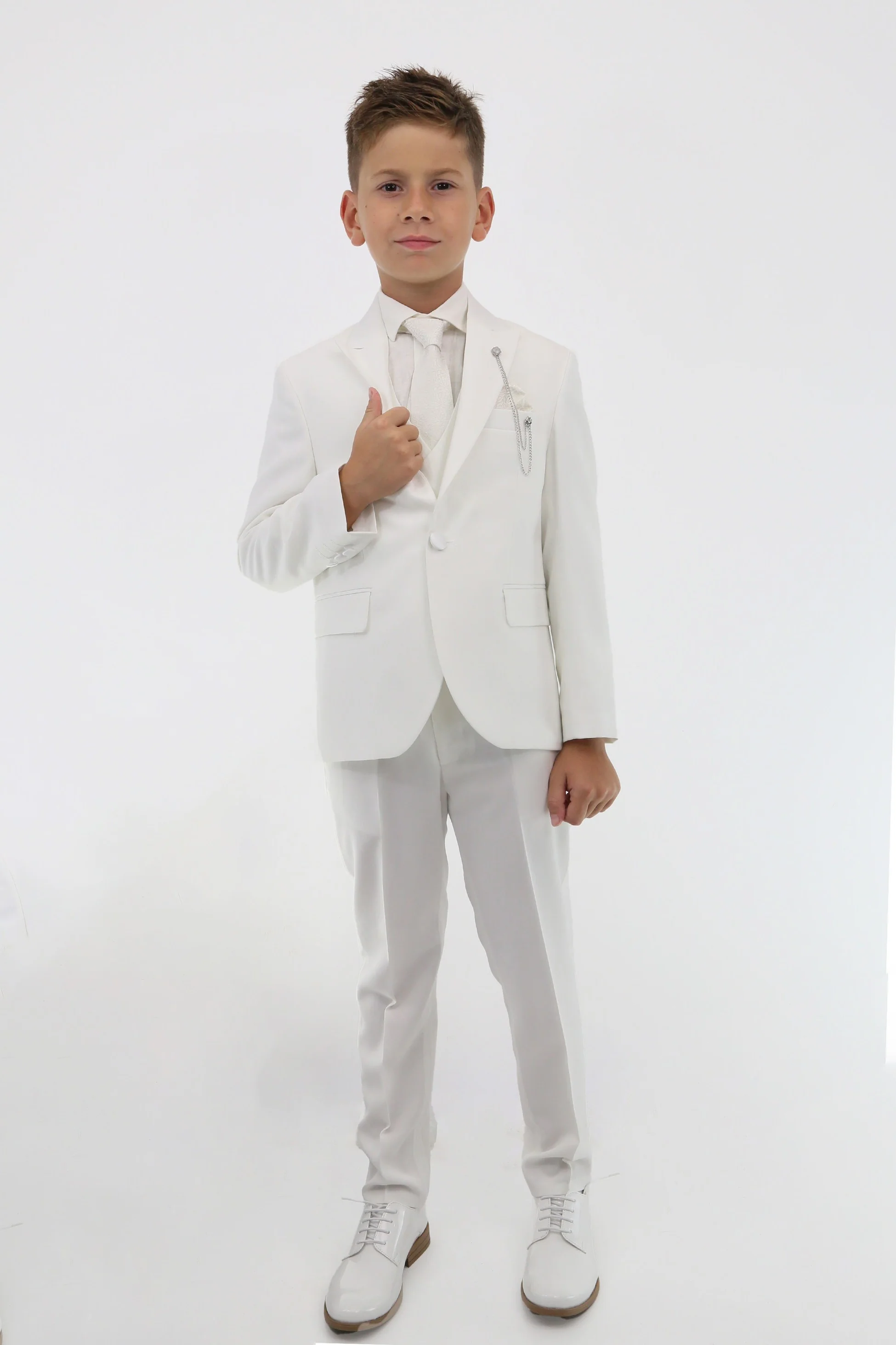 Boys Suit with Double Breasted Vest 7 PC Set - Ivory - Image 3