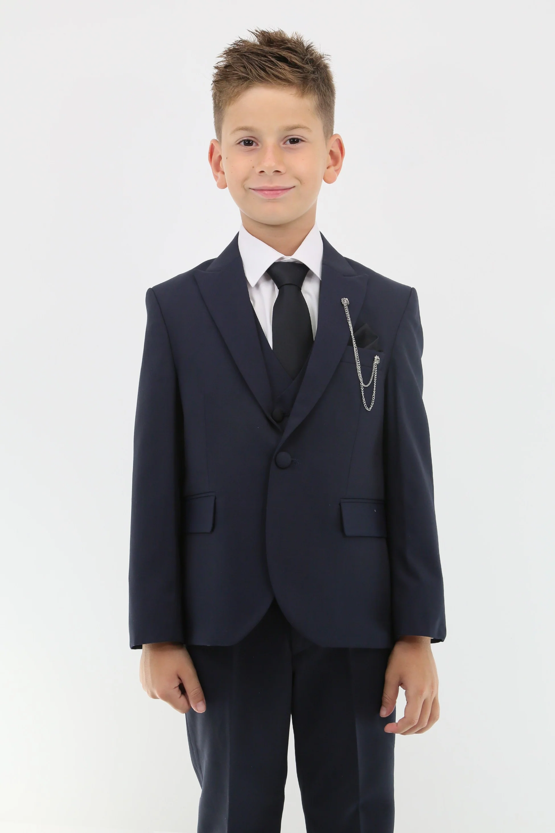 Boys Suit with Double Breasted Vest 7 PC Set - Navy Blue - Image 2