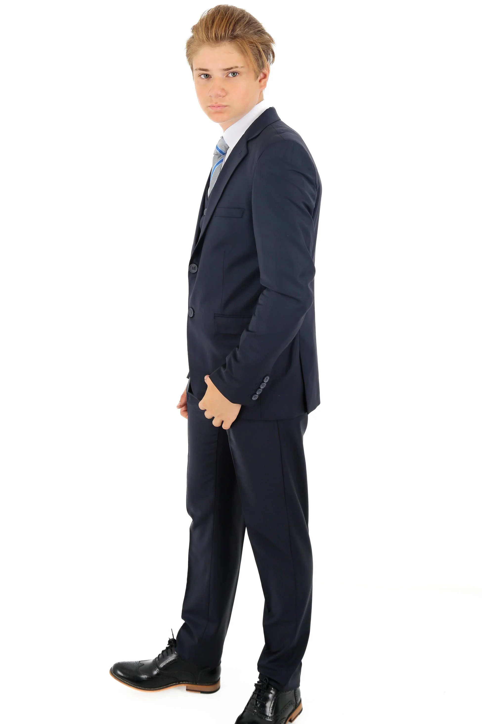 Boys Navy Tailored Fit Suit - OSLO - Navy Blue - Image 4