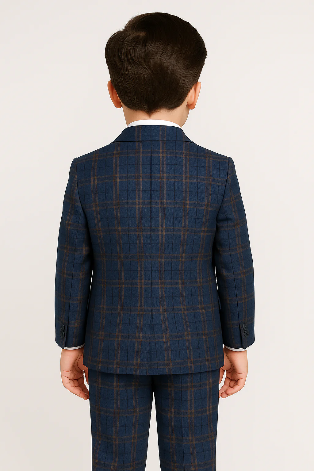 Boys Tailored Fit Retro Check Navy Suit - Navy Blue - Gold - Maroon - Image 2