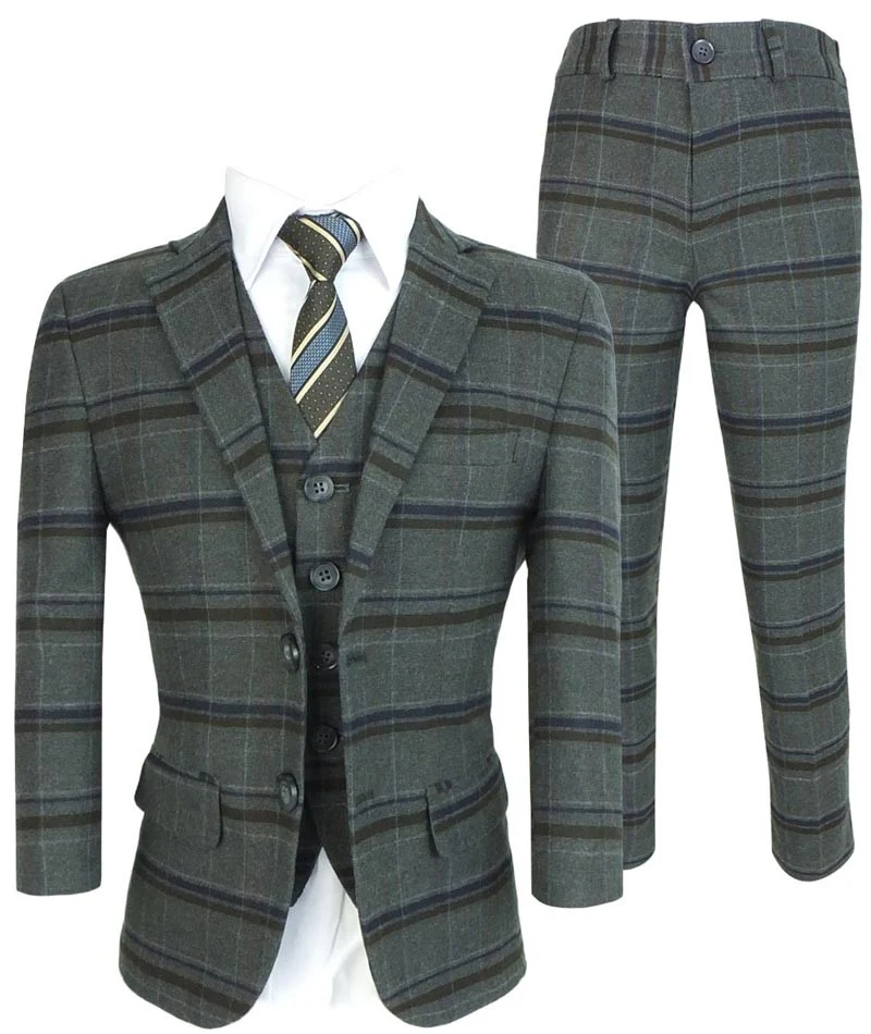Boys Tailored Fit Charcoal Grey Check Suit - Charcoal Grey - Image 6