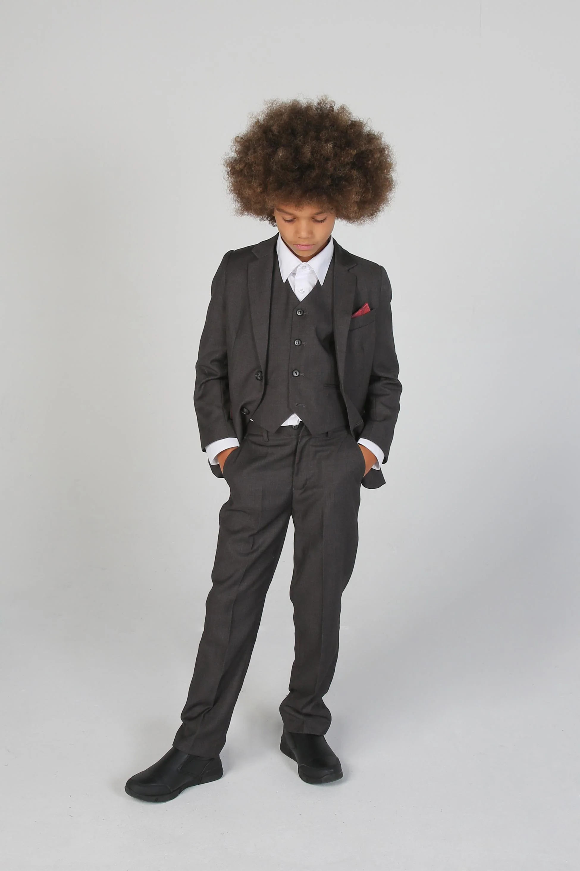 Boys Tailored Fit Formal Suit - Charcoal Grey - Image 2