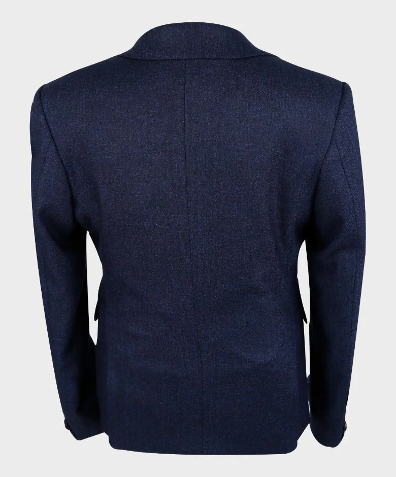 Boys Tailored Fit Herringbone Patterned Suit - TONY - Dark Blue - Image 3