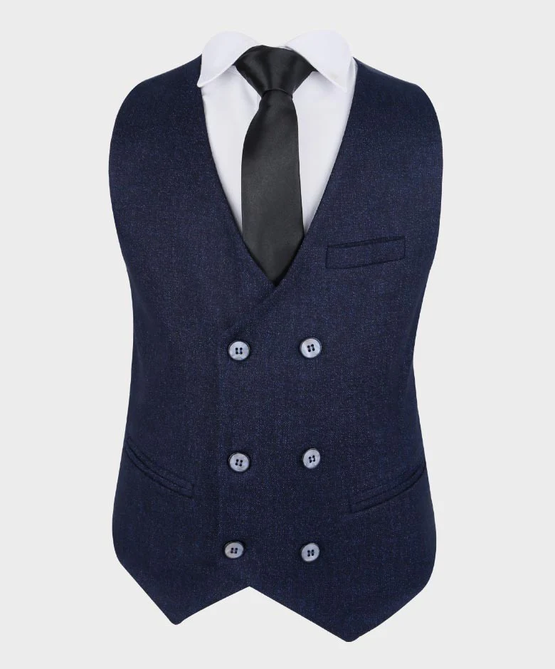 Boys Tailored Fit Herringbone Patterned Suit - TONY - Dark Blue - Image 5