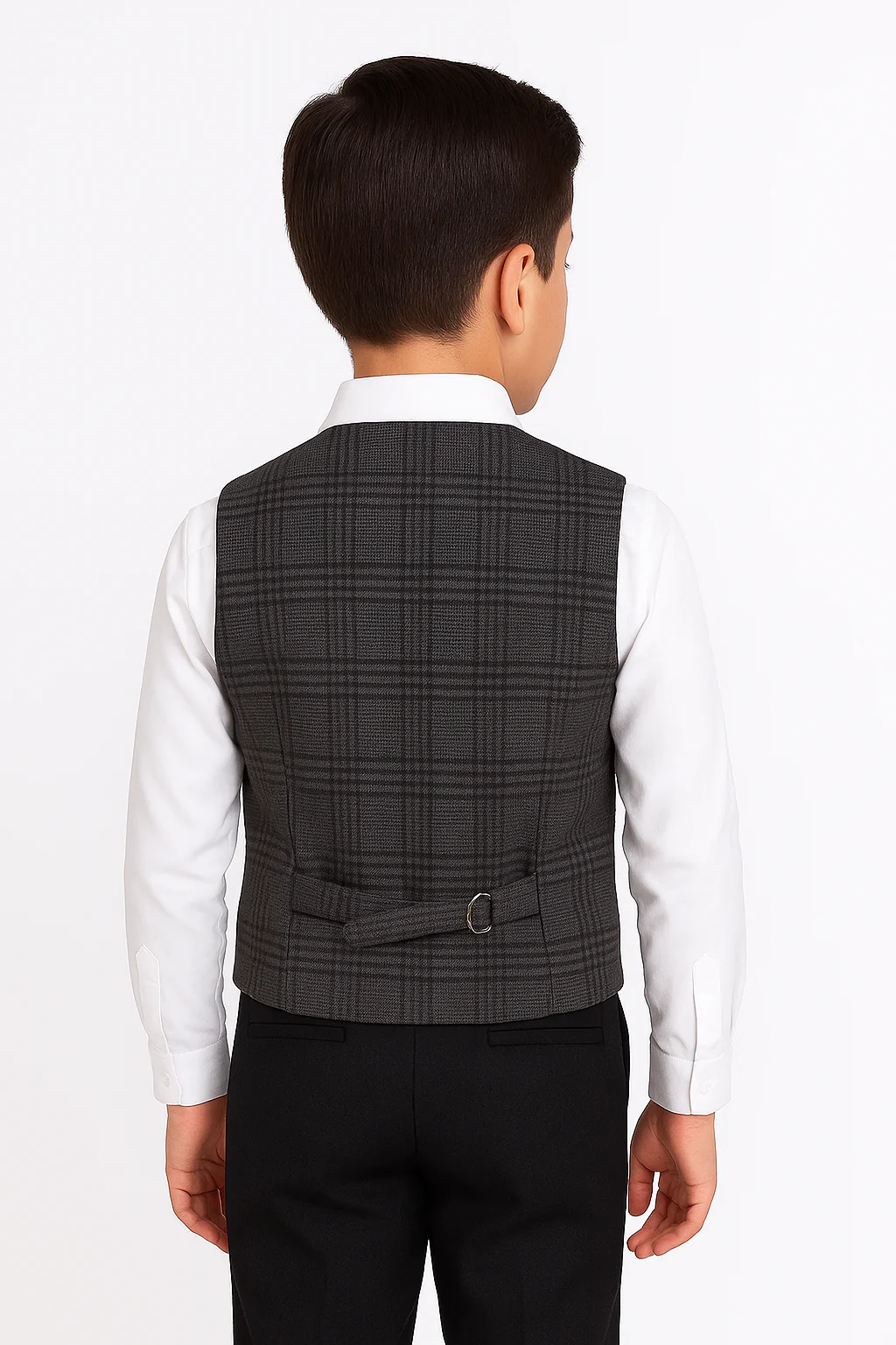 Boys Tailored Fit Herringbone Tweed Check Waistcoat Set - Grey - Image 2