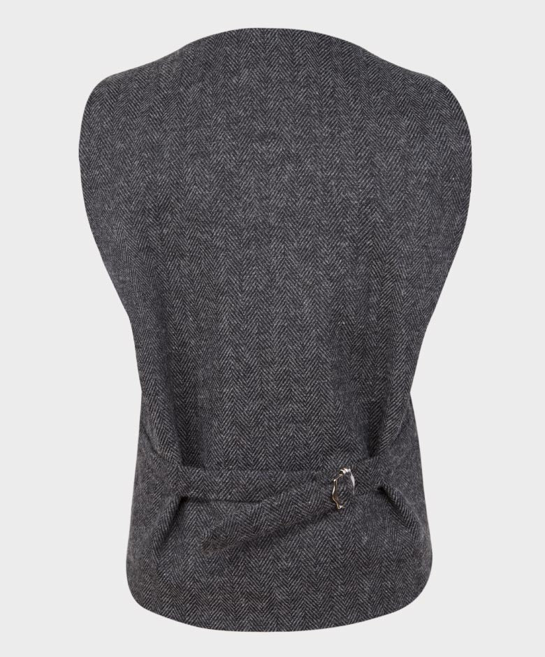 Boys Tailored Fit  Herringbone Tweed  Waistcoat Set - Charcoal Grey - Image 6