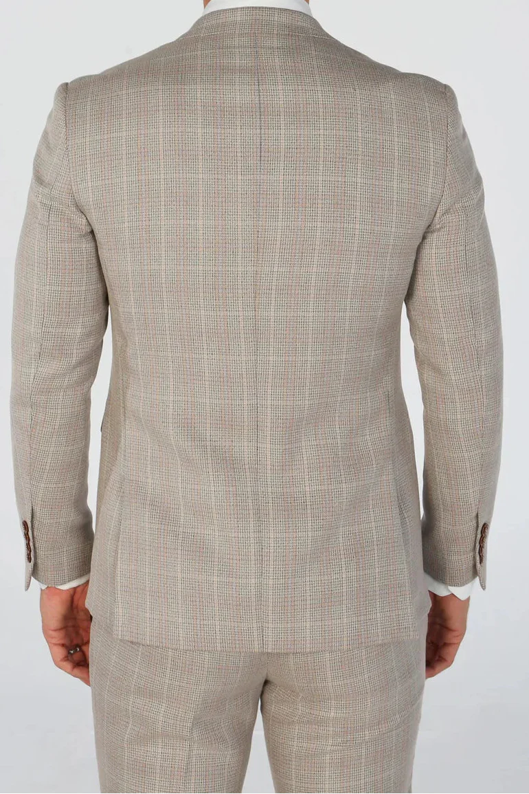 Boys’ Tailored Fit Tweed Check Suit – LEO - Beige - Image 2