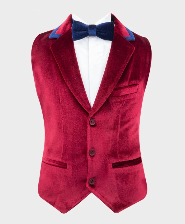 Boys Tailored Fit Velvet Blazer with Elbow Patches - Claret Red - Image 4
