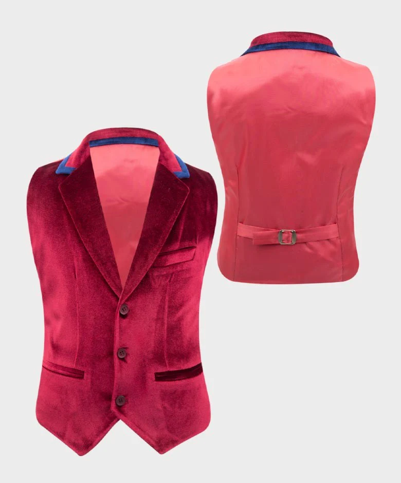 Boys Tailored Fit Velvet Blazer with Elbow Patches - Claret Red - Image 5