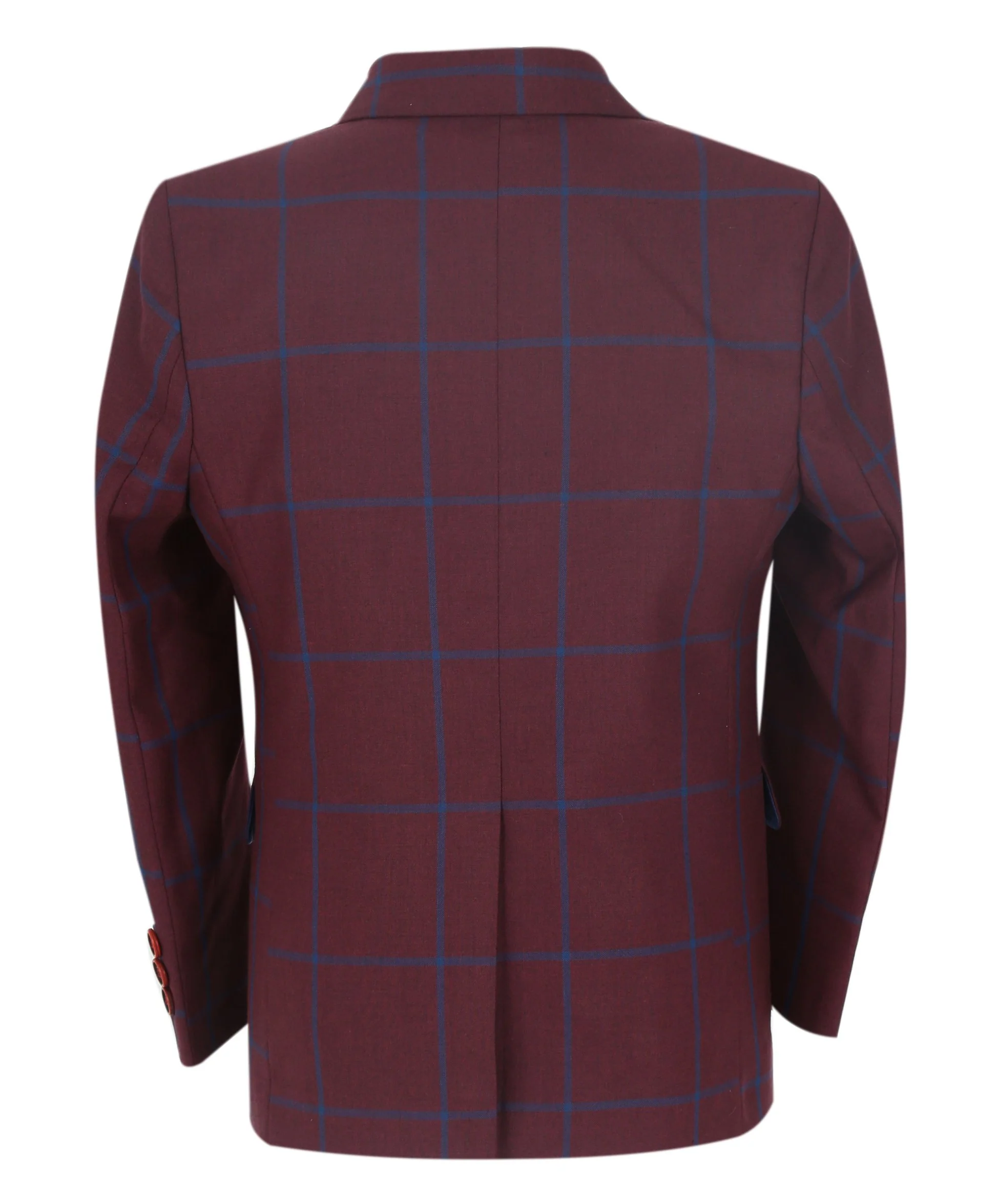 Boys 3 Piece Tailored Fit Windowpane Check Suit - DOMINIC - Burgundy - Blue - Image 5
