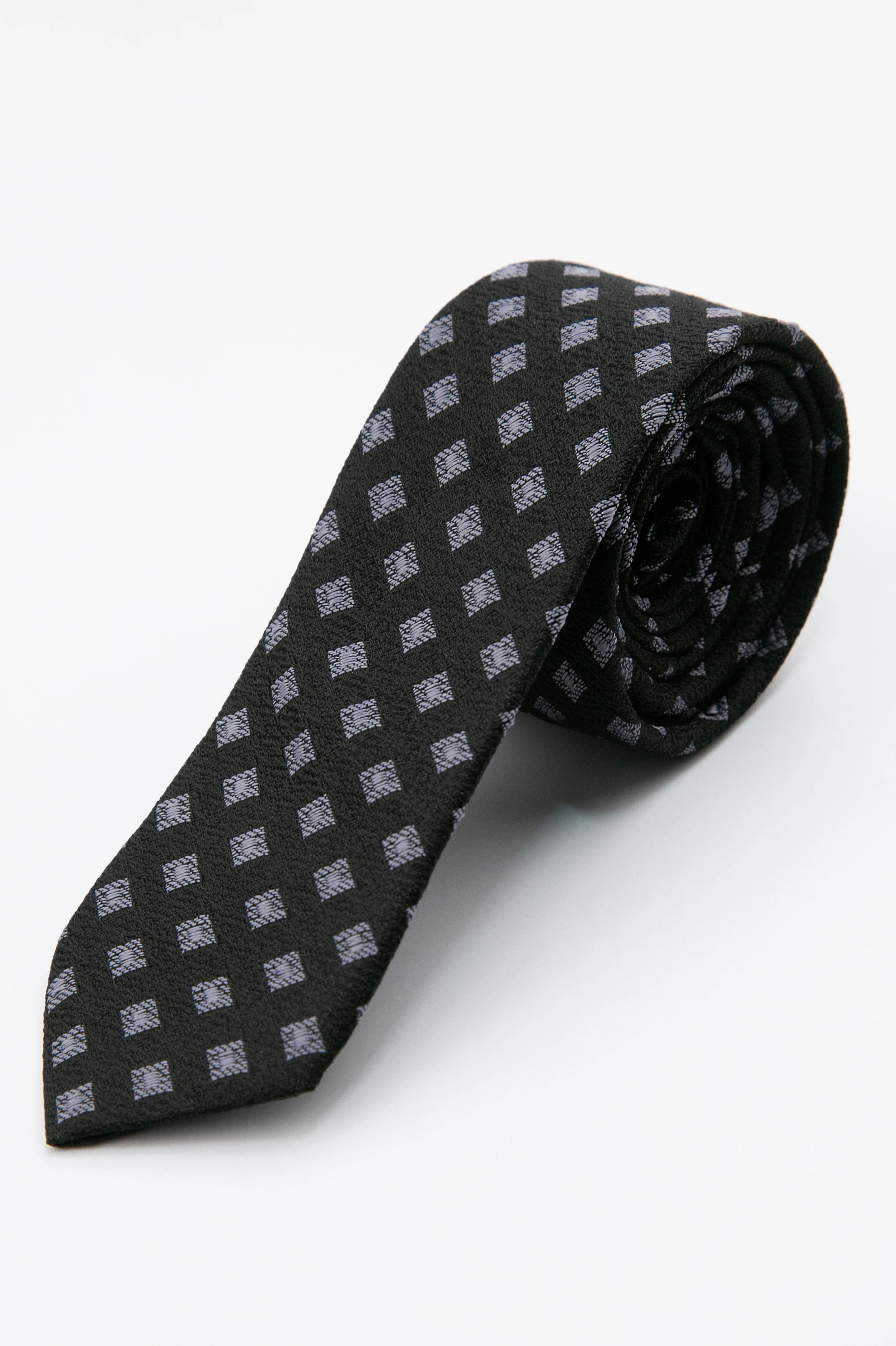 Boys’ Textured Diamond Slim Tie & Hanky Set - Black - Image 2
