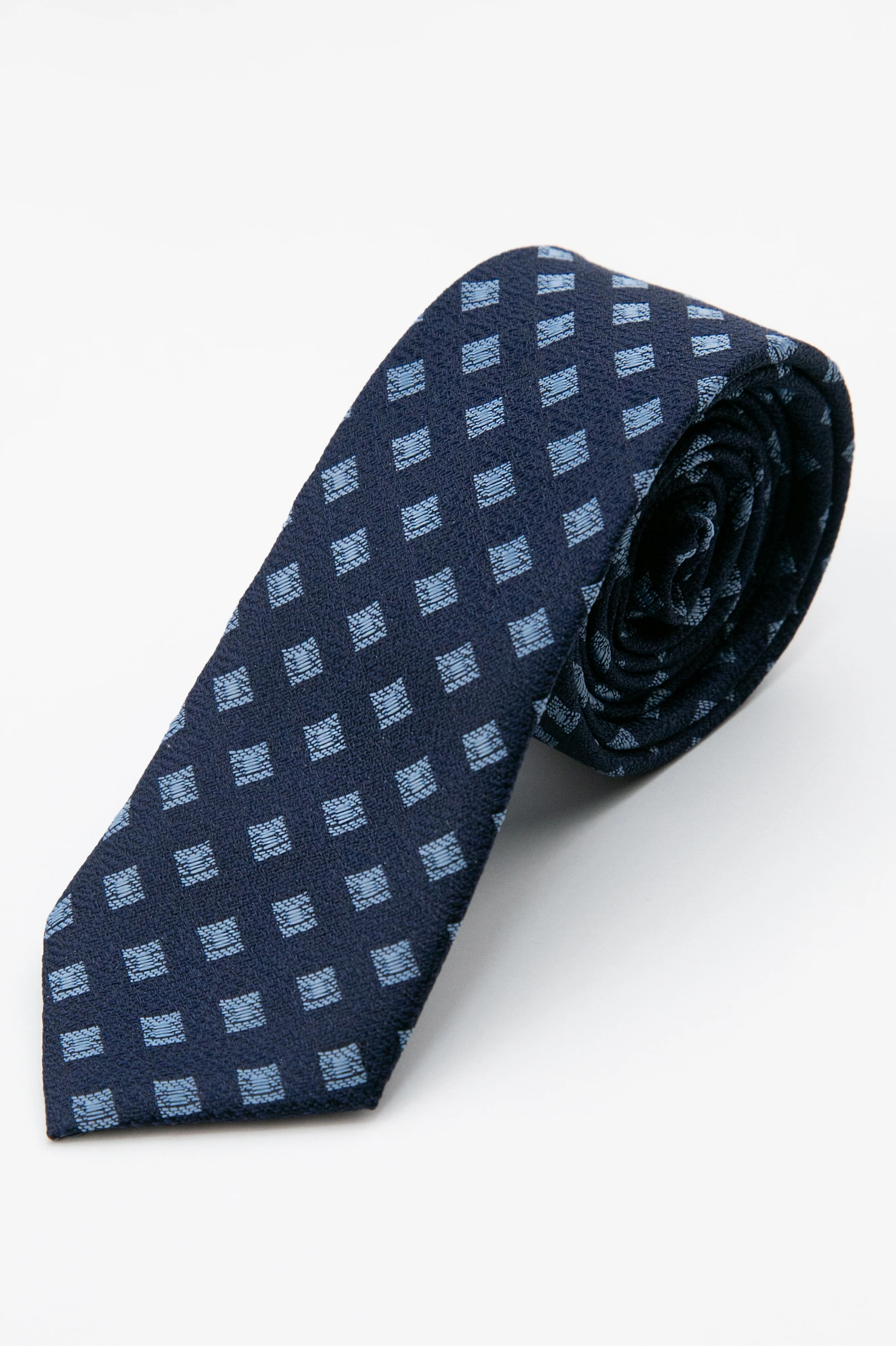 Boys’ Textured Diamond Slim Tie & Hanky Set - Navy Blue - Image 2