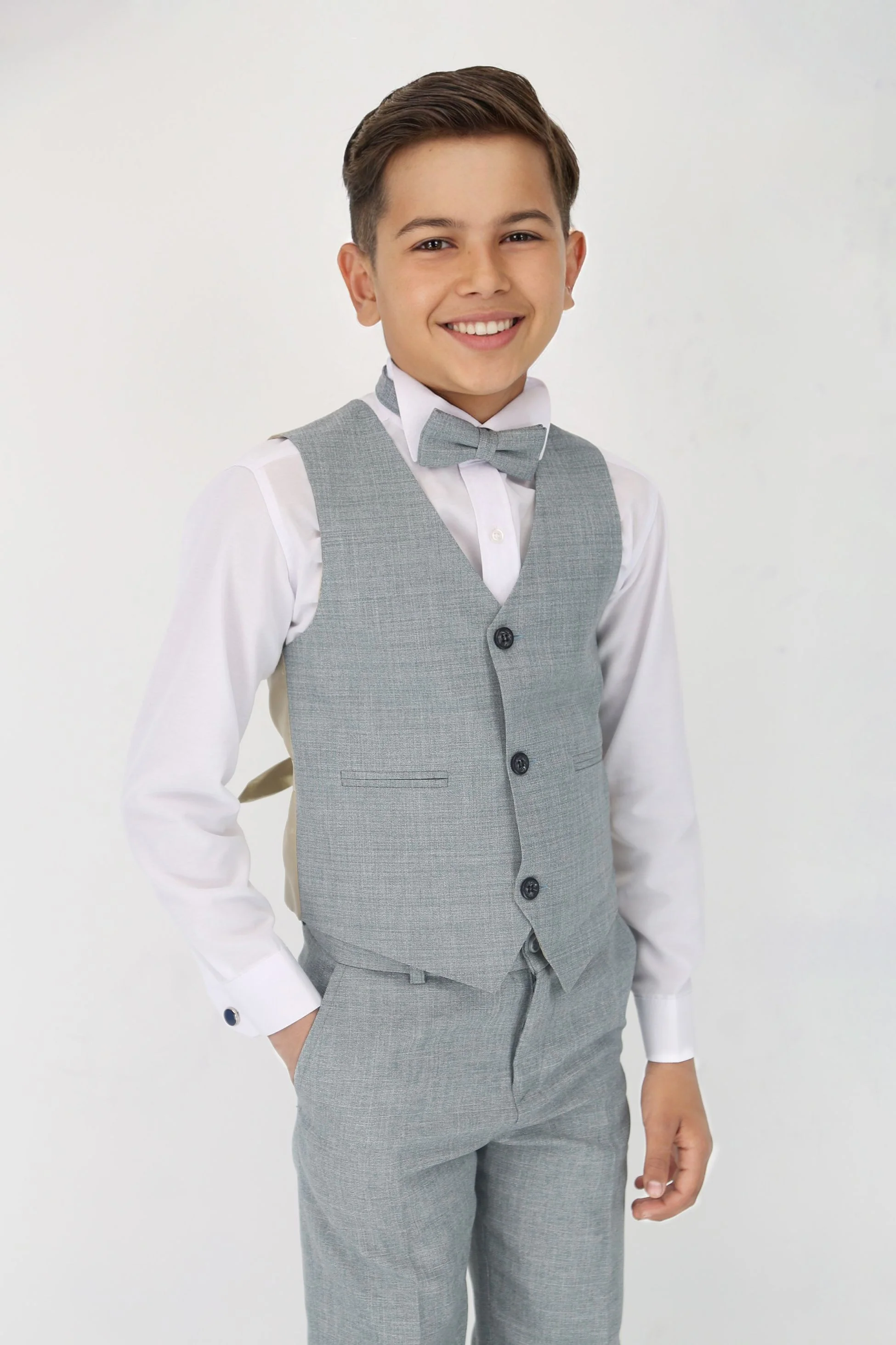 Boys Slim Fit Textured 8-Piece Formal Suit Set - Slate Grey - Image 11