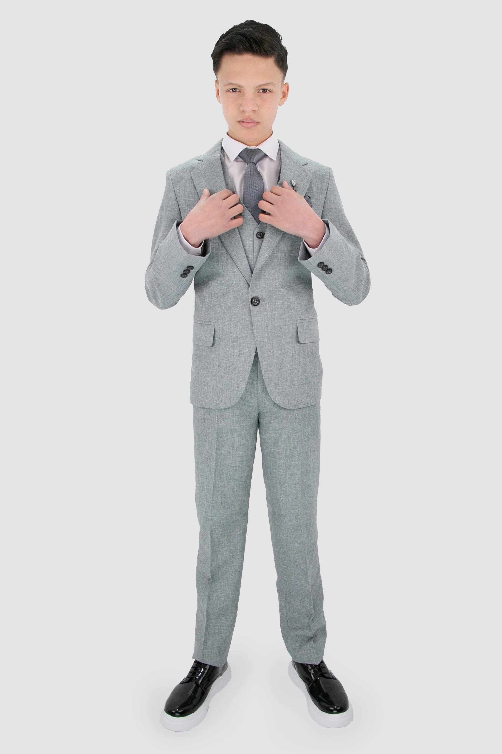 Boys Slim Fit Textured 8-Piece Formal Suit Set - Slate Grey - Image 2